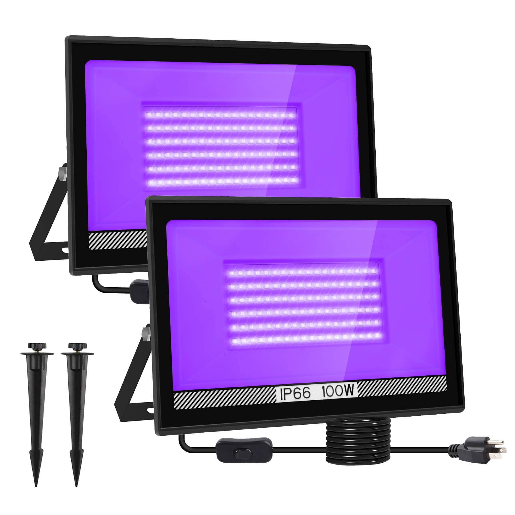 100W LED Black Lights IP66 Waterproof Purple Flood Lights TSUN 2 Pack