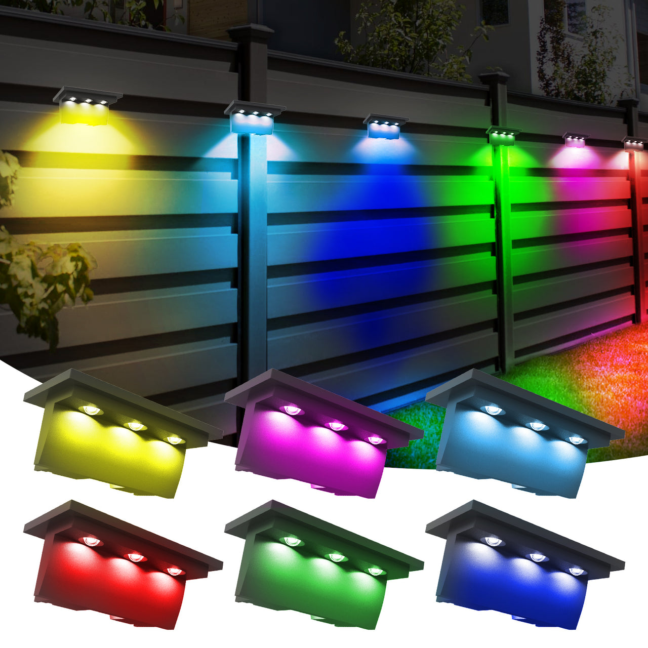 3 LED Solar Step Lights with RGB Color