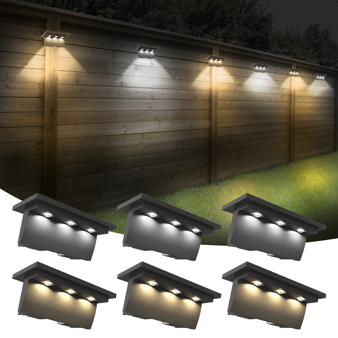 3 LED Solar Step Lights with Warm/Cool White Color