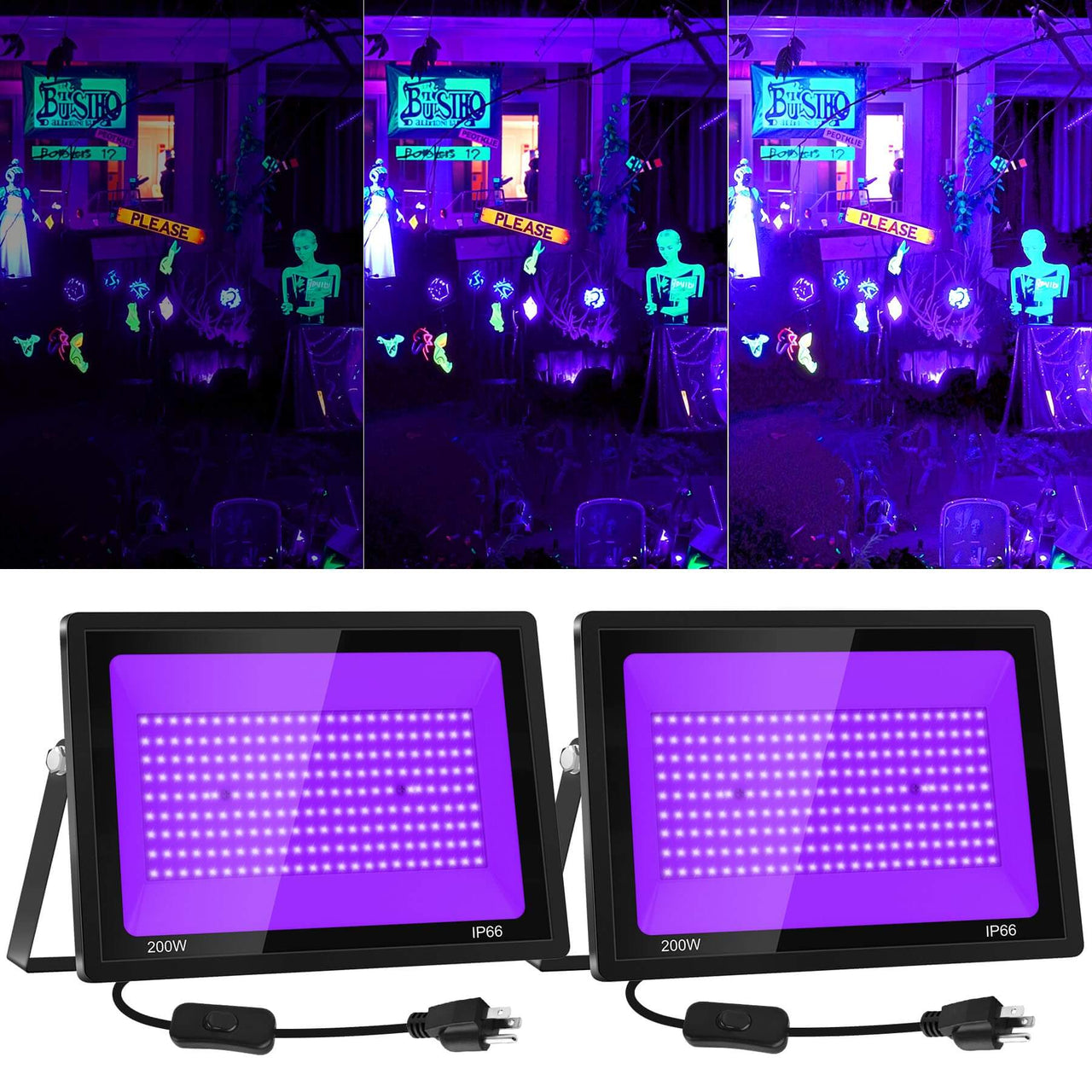 200W LED Black Lights, Blacklight Flood Light with Plug Switch