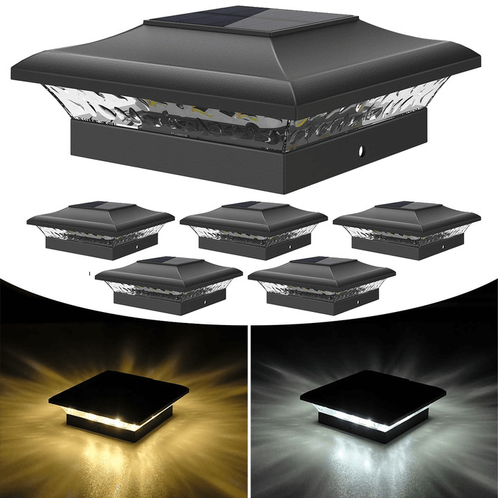 4x4 Black Solar Post Cap Lights Warm & Cool White LED Fence Lights Waterproof Auto Dusk to Dawn