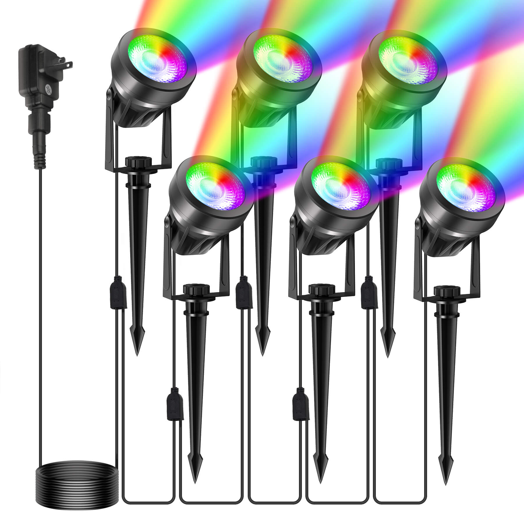 T SUN Lighting RGB Christmas Spot Light 12W Low Voltage Color Changing Landscape Light US Plug 6 in 1