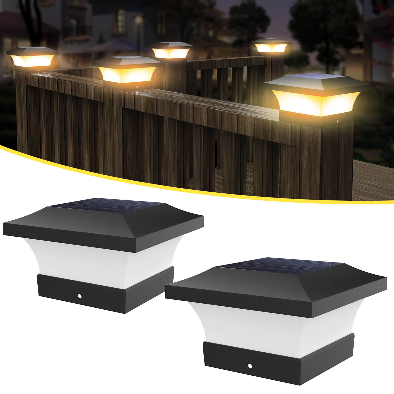 TSUN 4x4 inch Solar Post Caps Lights Warm White, image size:1600x1600
