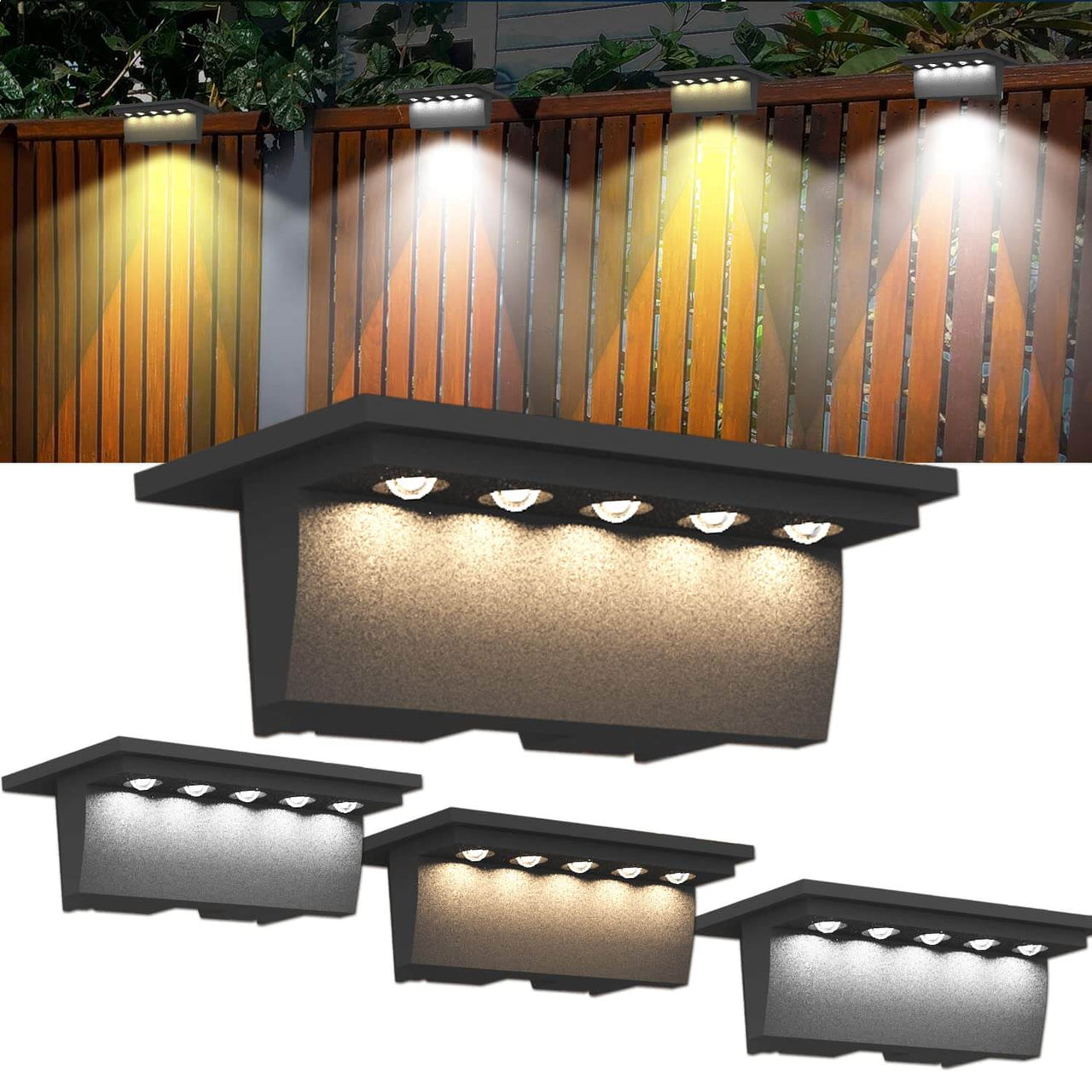 5 LED Solar Fence Lights Outdoor Fence Lights Warm White Color