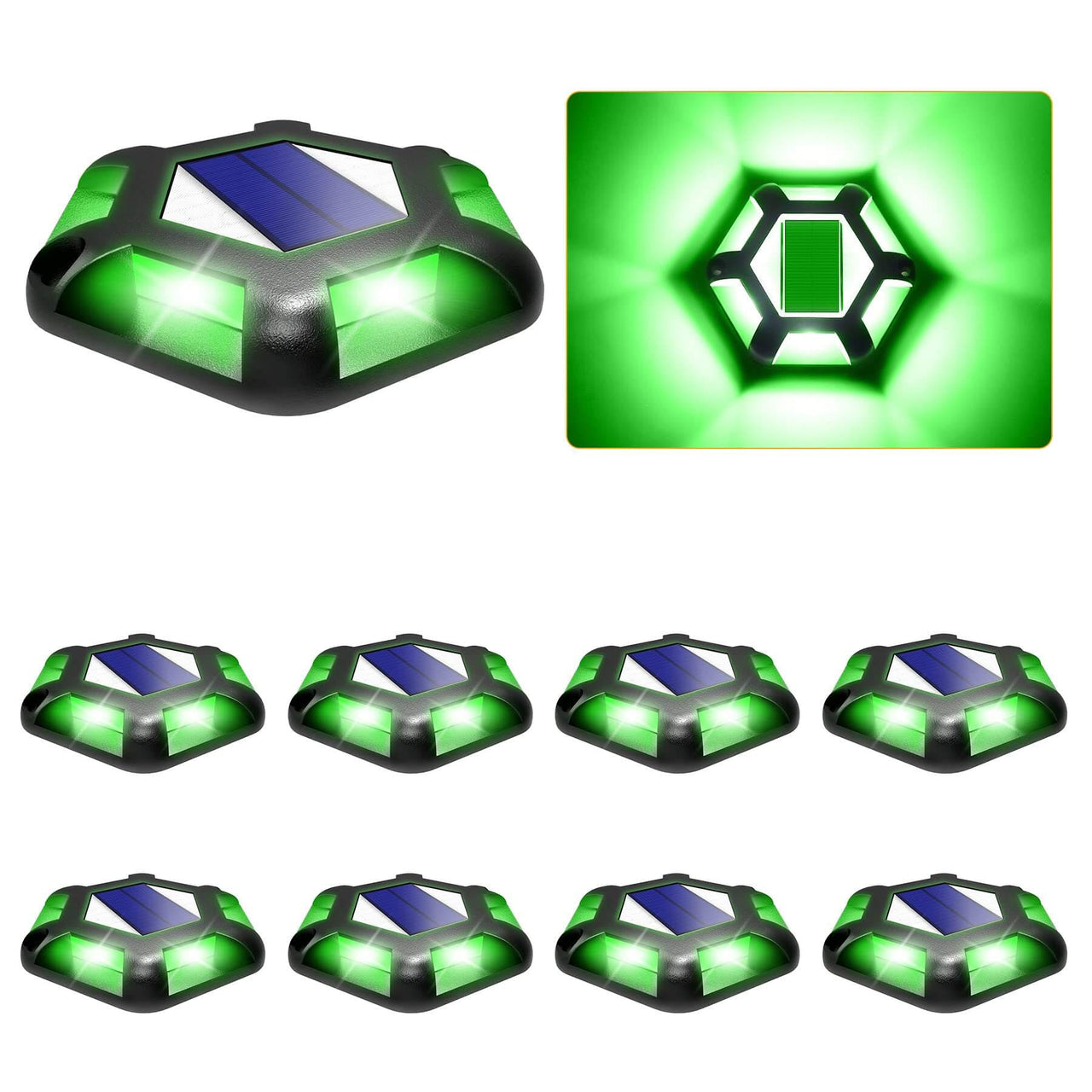 TSUN Black Shell Green Solar Deck Lights 8/16-Pack