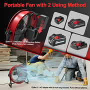12" Battery Power Floor Fan Compatible with ith AC Adapter and USB Output, Milwaukee Battery-1