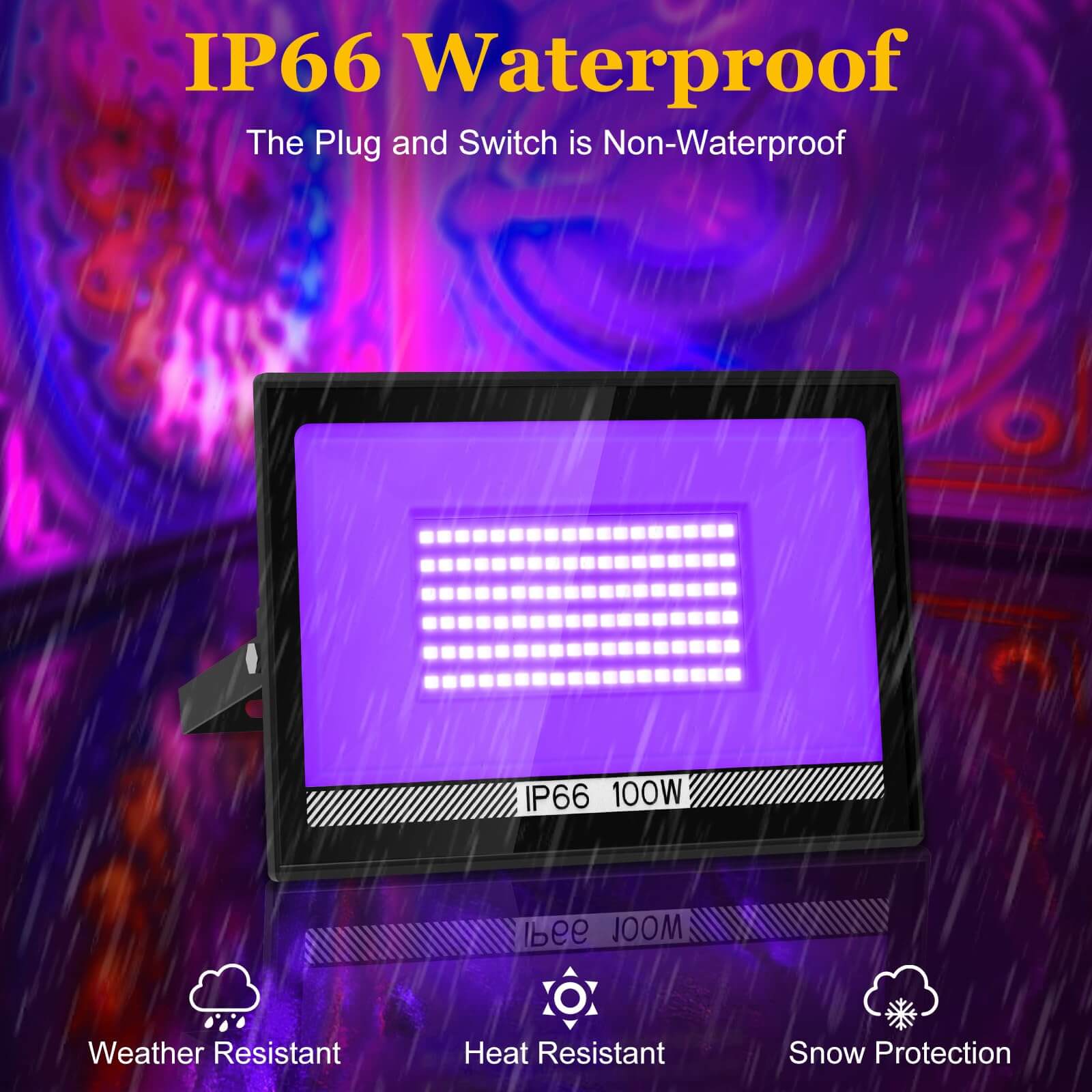 100W LED Black Lights IP66 Waterproof Purple Flood Lights TSUN 4 Pack