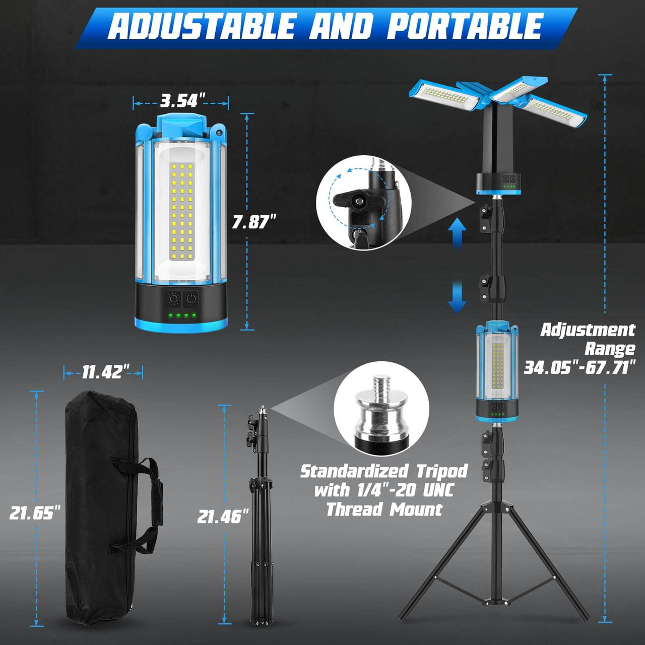 10400mAh Portable Tripod Camping Light & LED Work Light
