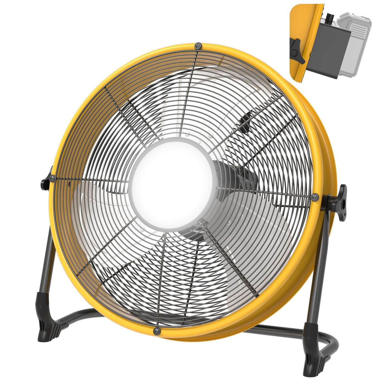 Portable 12/16 Inch Cordless Jobsite Fan with LED Light, Stepless Speed Battery Powered Industrial Floor Fan Compatible with DeWalt 18V/20V, USB-C