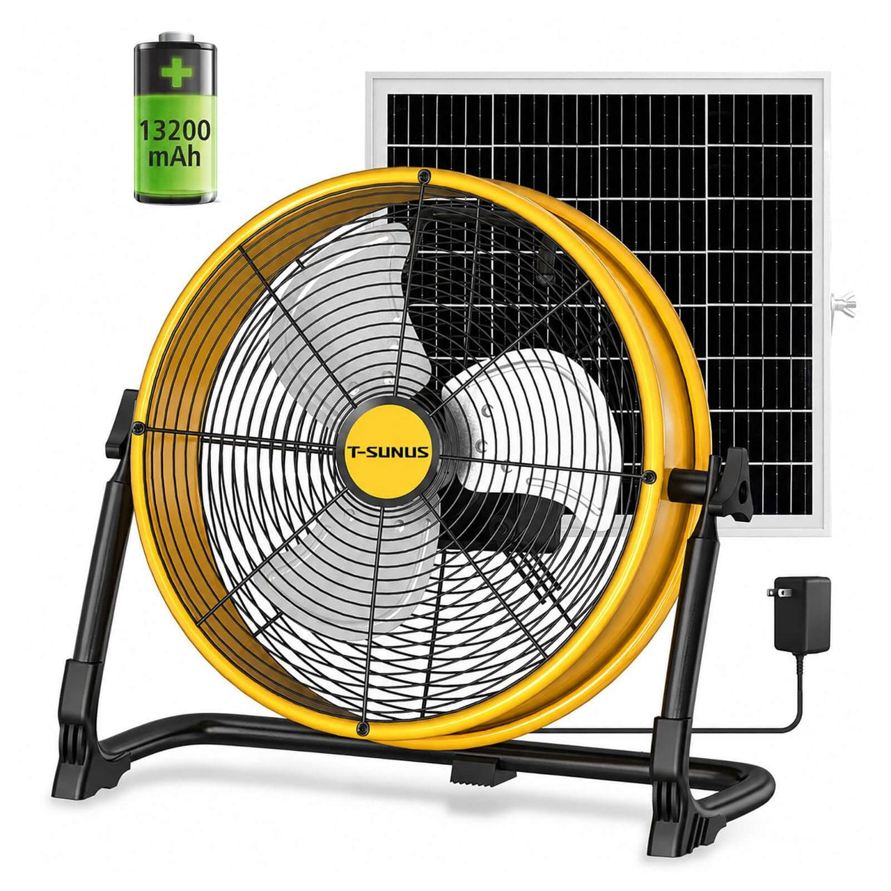 12'' Solar Powered Floor Fan with Solar Panel Portable Outdoor Camping Fan for RV, Patio, Garage