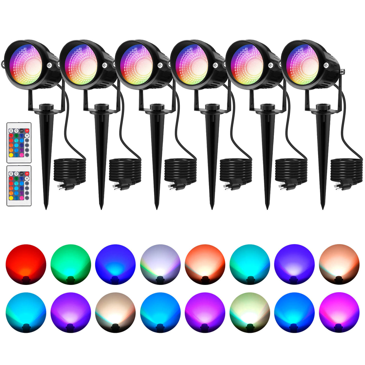6 Pack RGB Color Changing Spot Lights Landscape LED Lighting US Plug