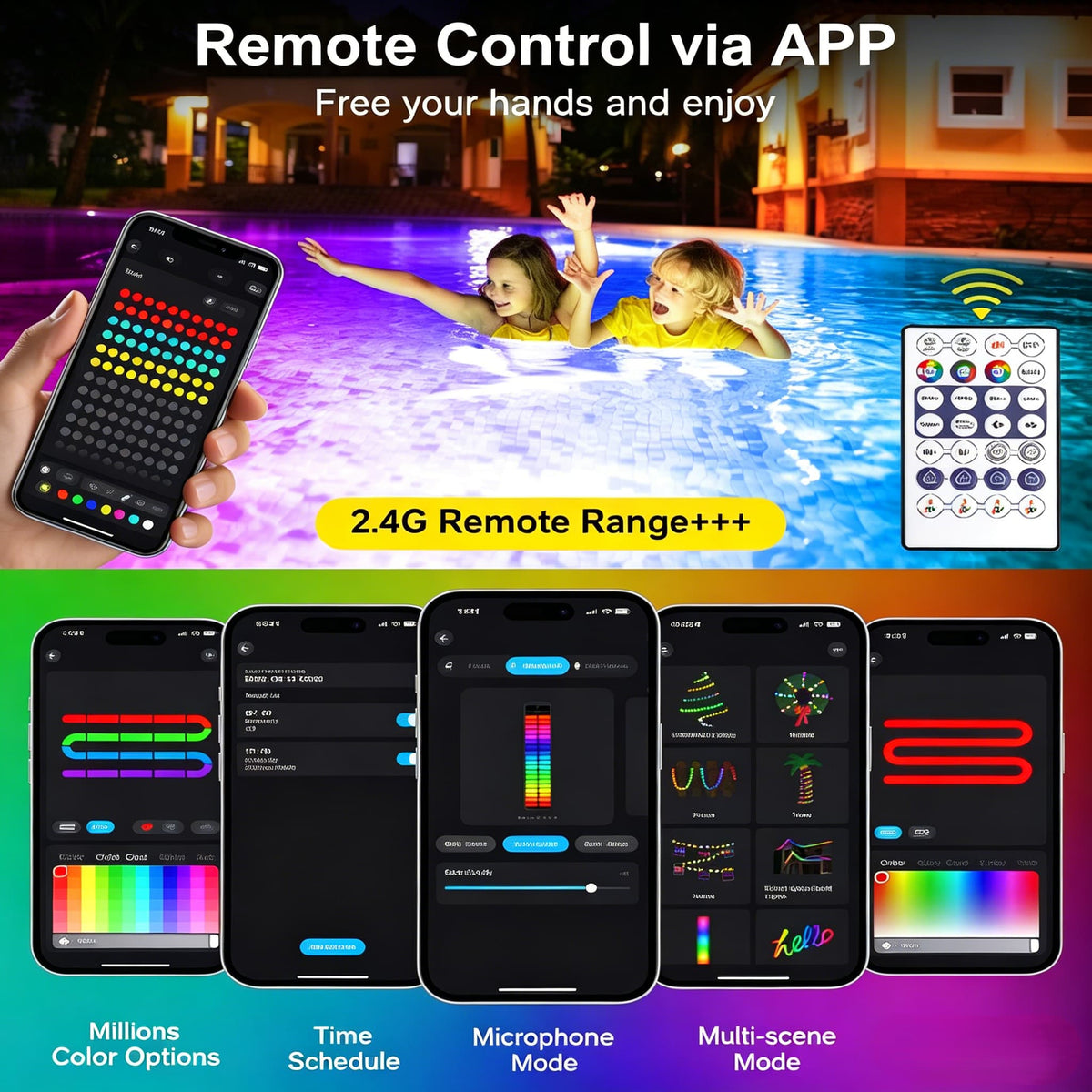 Pool Led Controller LED Pool Lights for Above Ground Pools with APP Control Color Changing