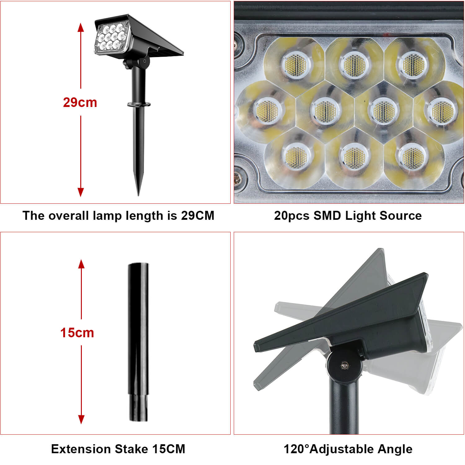 The total length of the lamp is 29CM (With extension arm 15cm)