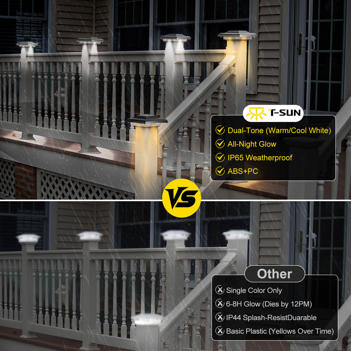 Solar Post Lights for 4x4 Decks, Patios & Fences - Waterproof, Auto On ...