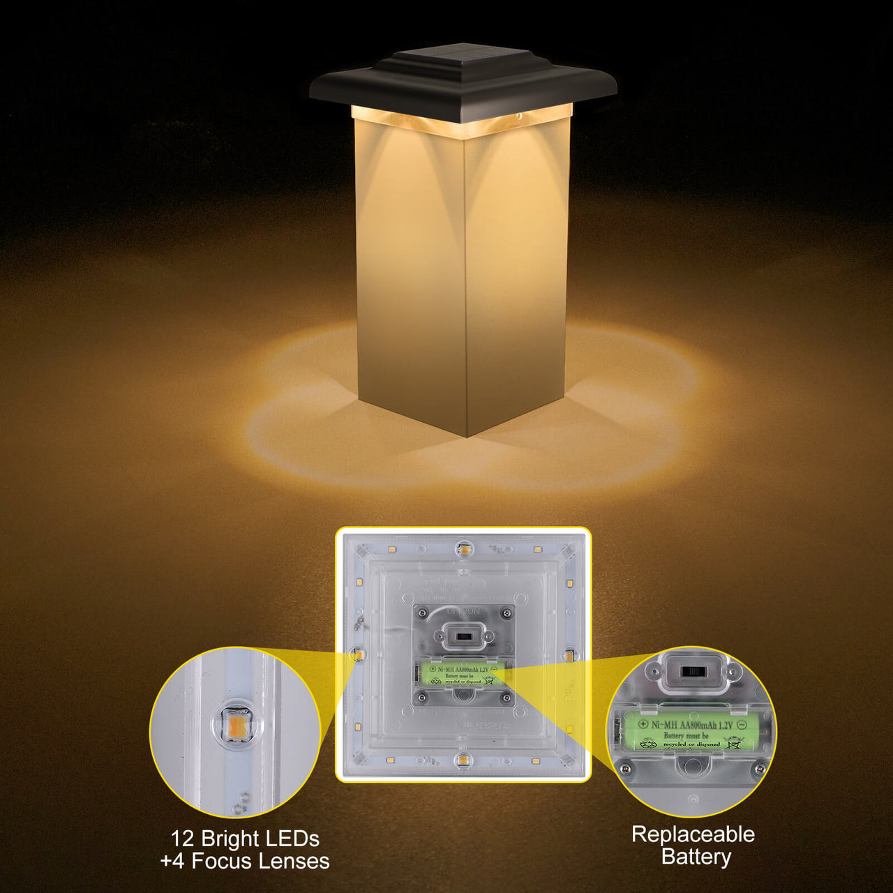 Solar Post Lights for 4x4 Decks, Patios & Fences - Waterproof, Auto On ...