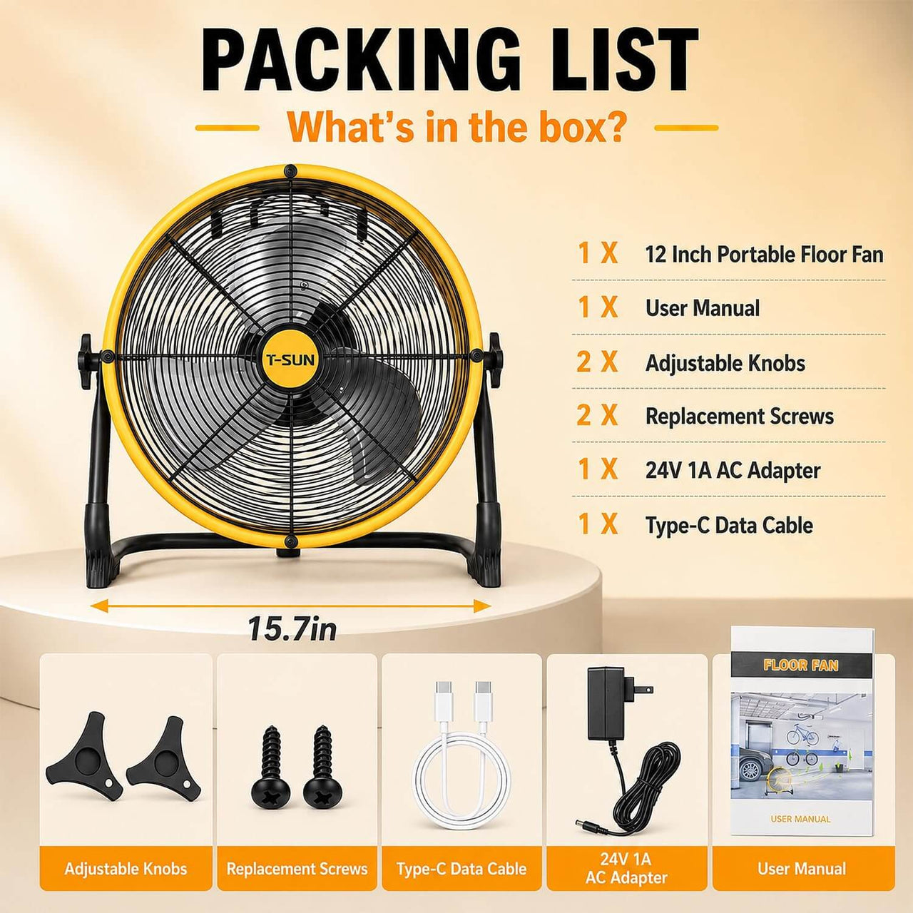 12/16-Inch Portable Fan Compatible with DeWalt 20V MAX Battery Battery Powered Fan with AC Adapter & USB-C Output
