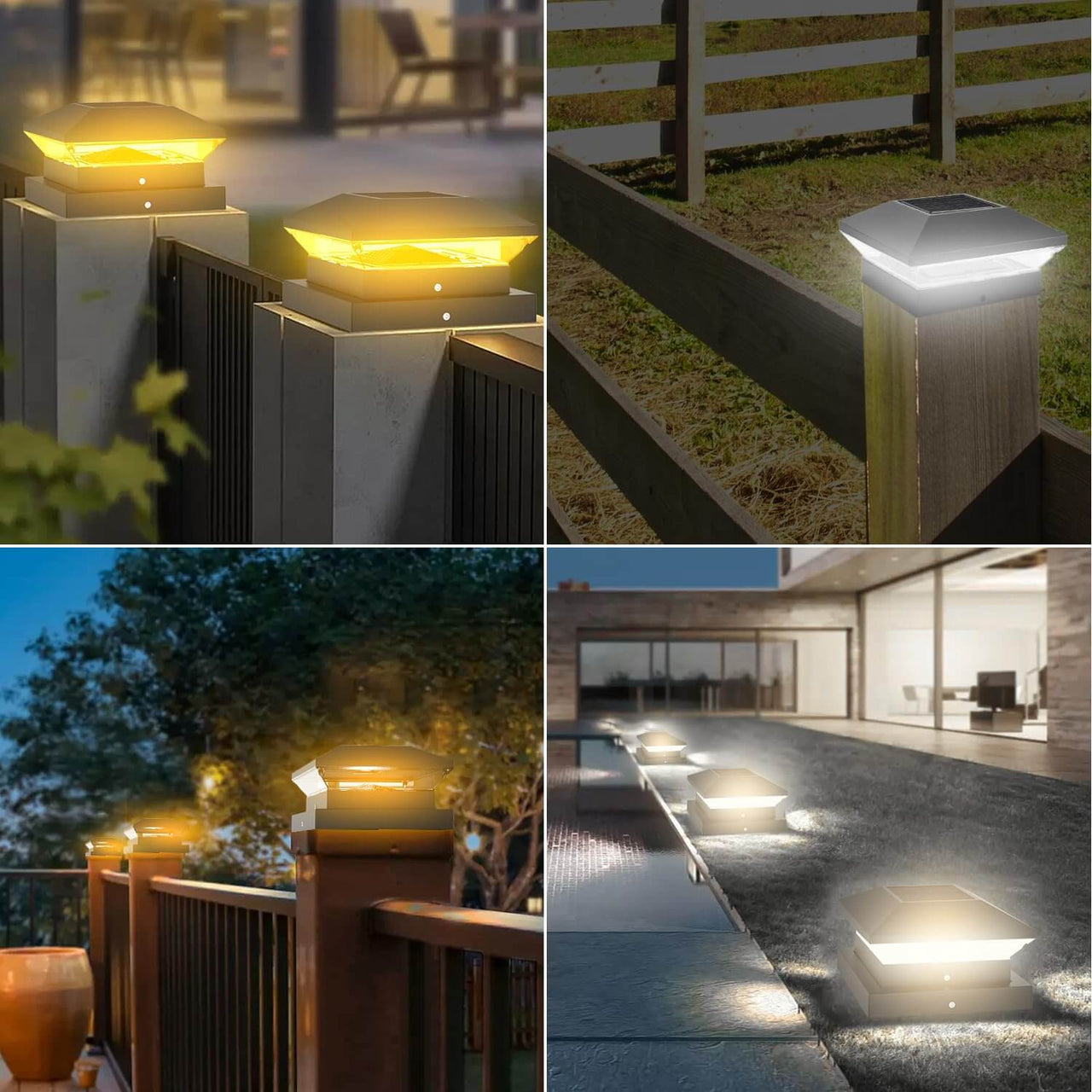 6000K/3000K Solar Deck Post Light for Patio 6 Pack