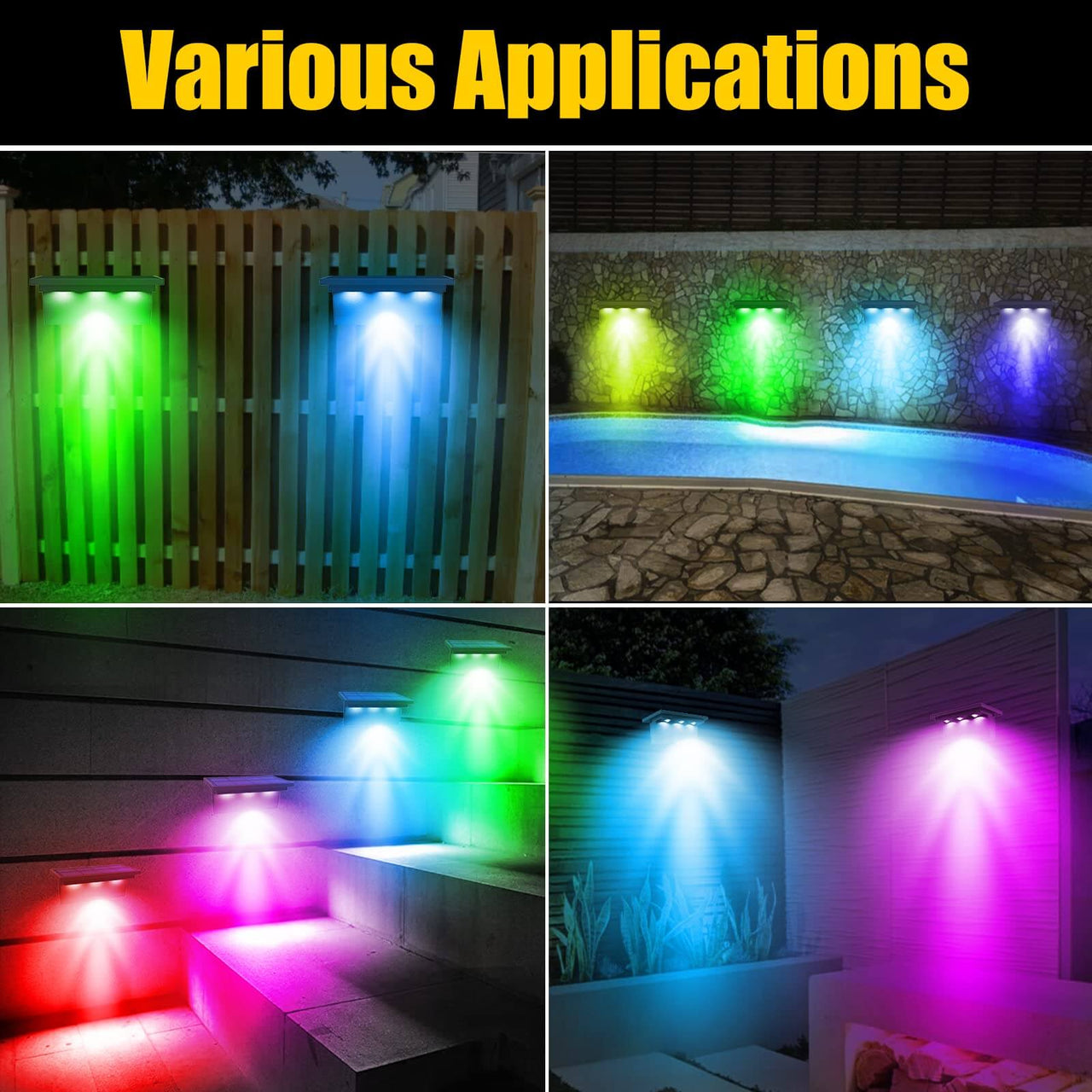 3 LED Solar Step Lights with RGB Color