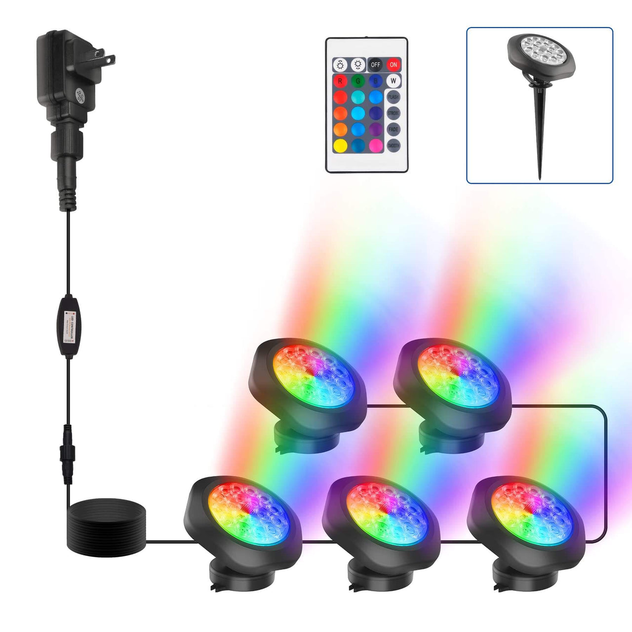 5 in 1 RGB LED Pond Lights Waterproof with RC
