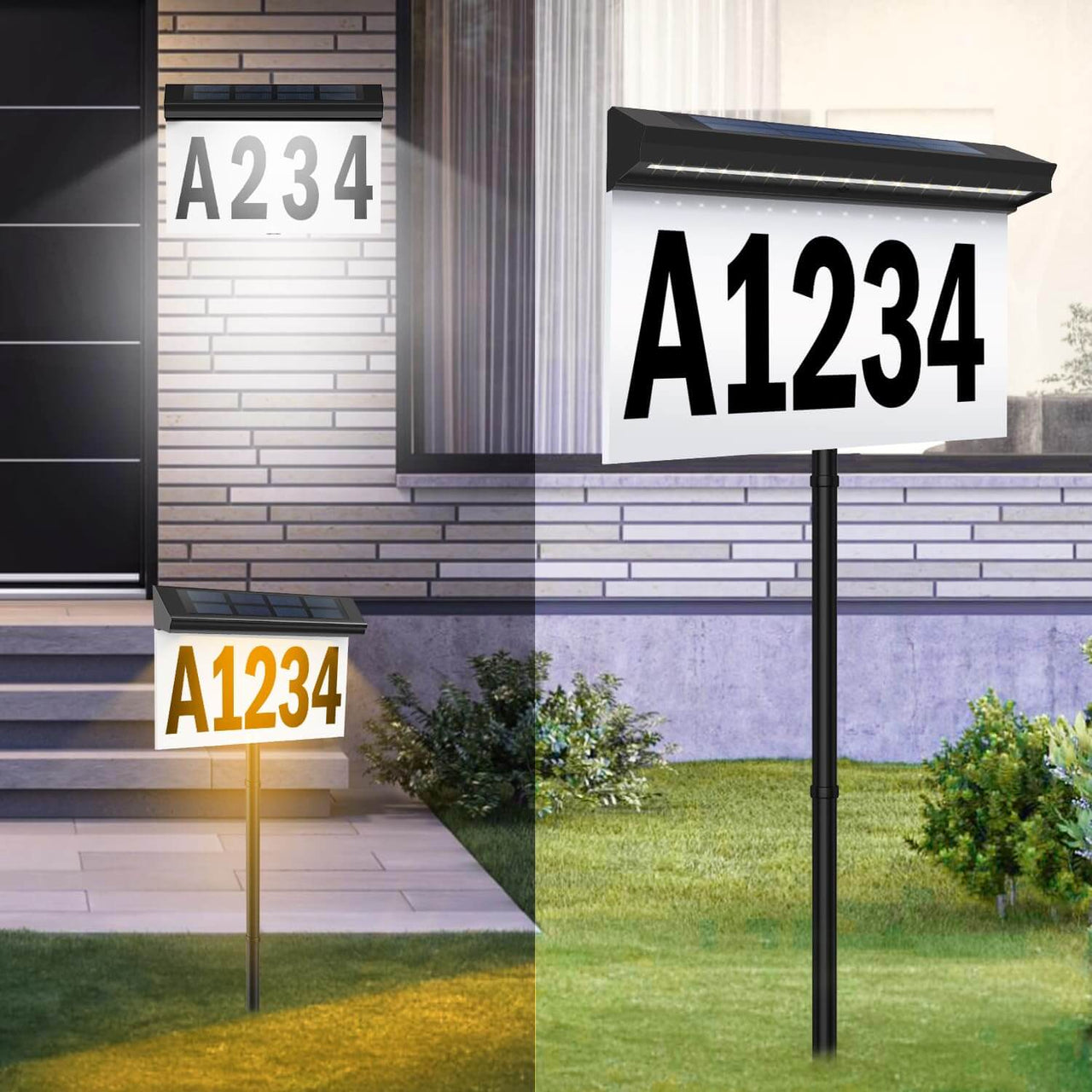 Solar Address Sign with Stake Led Illuminated Home Number