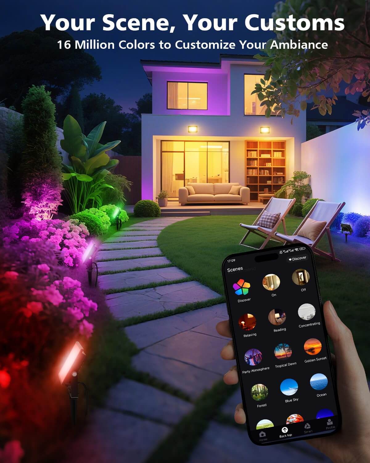 60W RGBCW LED Flood Light Outdoor Waterproof Lanndscape Lighting with Remote & APP Control