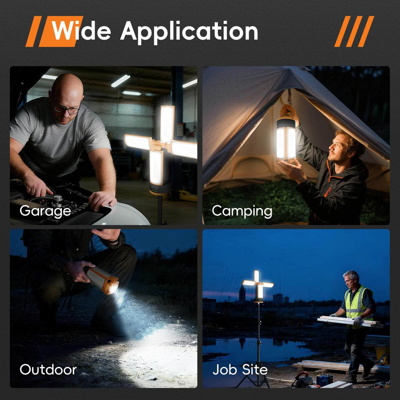 Rechargeable Camping Light with Stand 4100 Lumens LED Work Light & 4 LED Heads