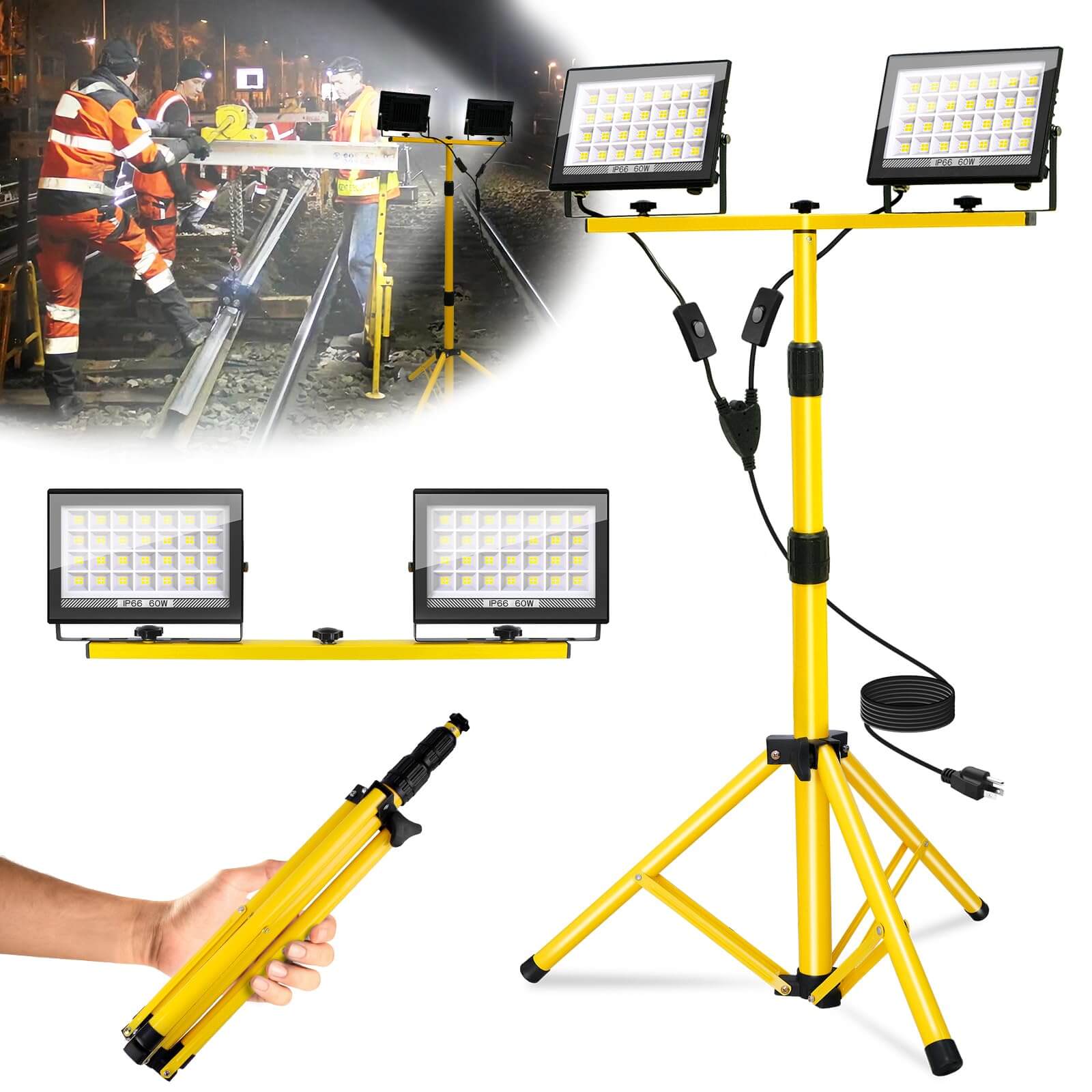 21000Lumen 2 Head LED Work Lights with Adjustable and Foldable Tripod