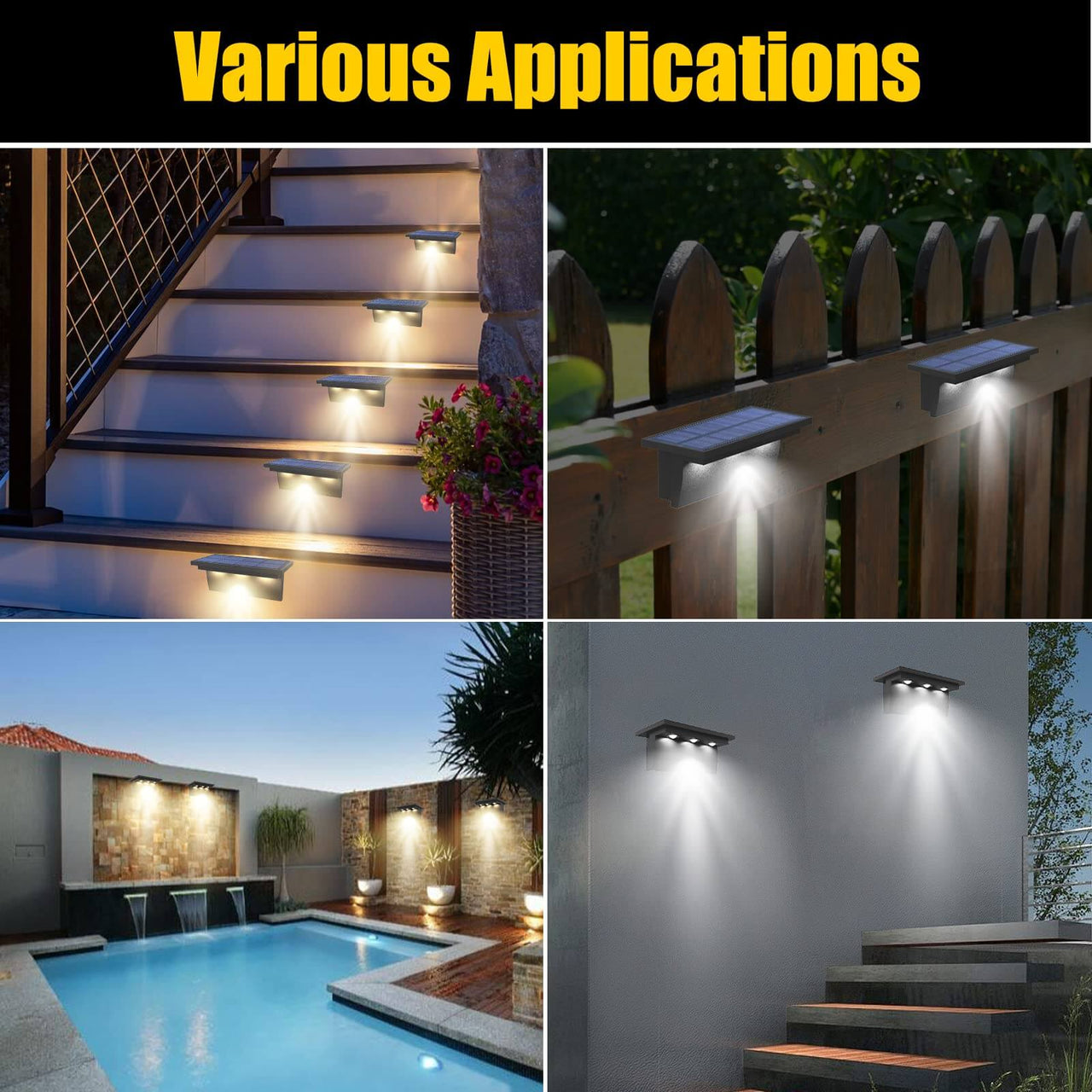 3 LED Solar Step Lights with Warm/Cool White Color