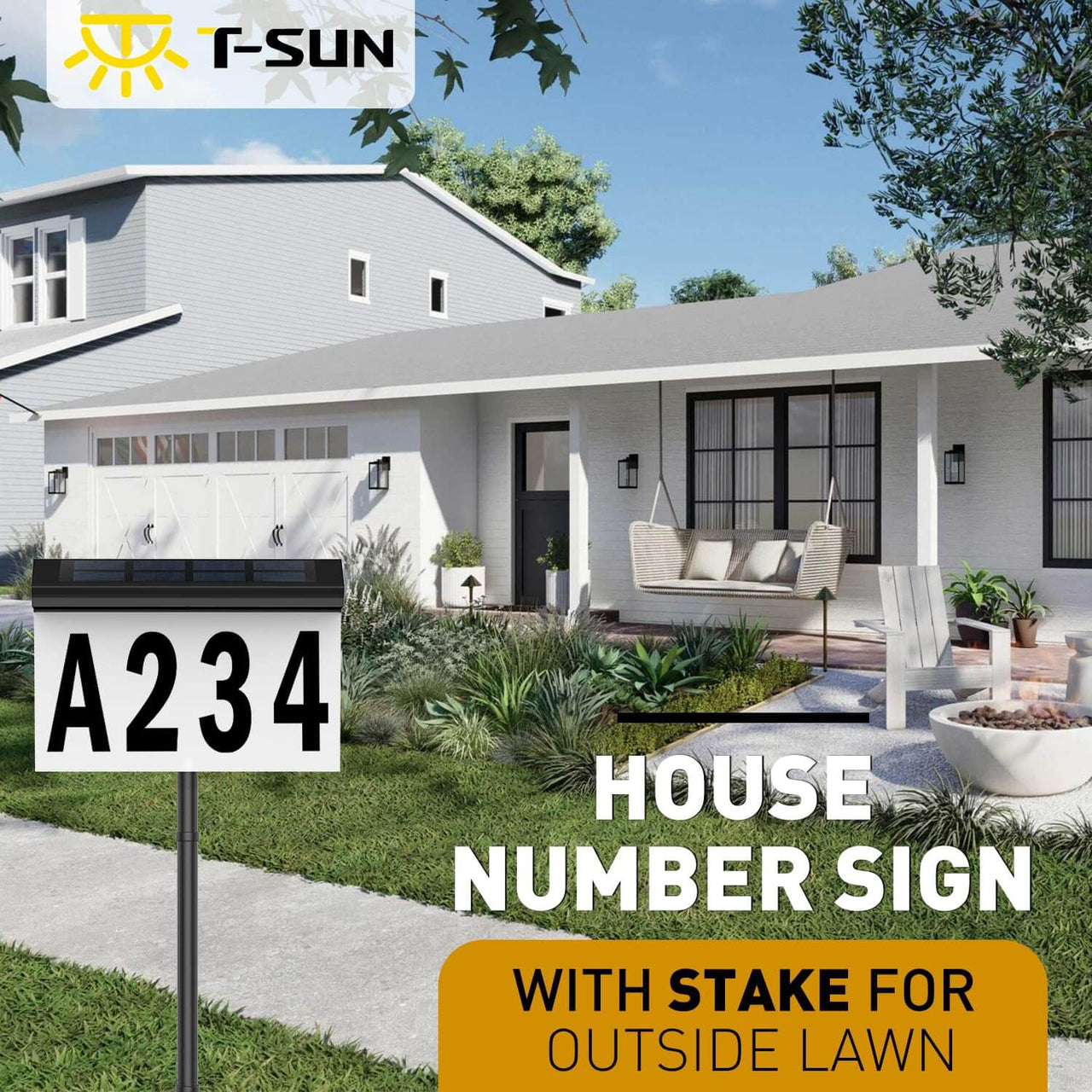 Solar Address Sign with Stake Led Illuminated Home Number