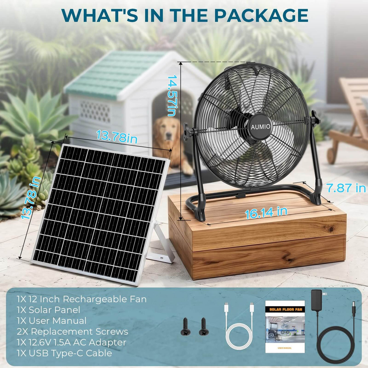 12" & 16" Solar Powered Floor Fan for Outdoor Camping, Power Outage, Patio, RV