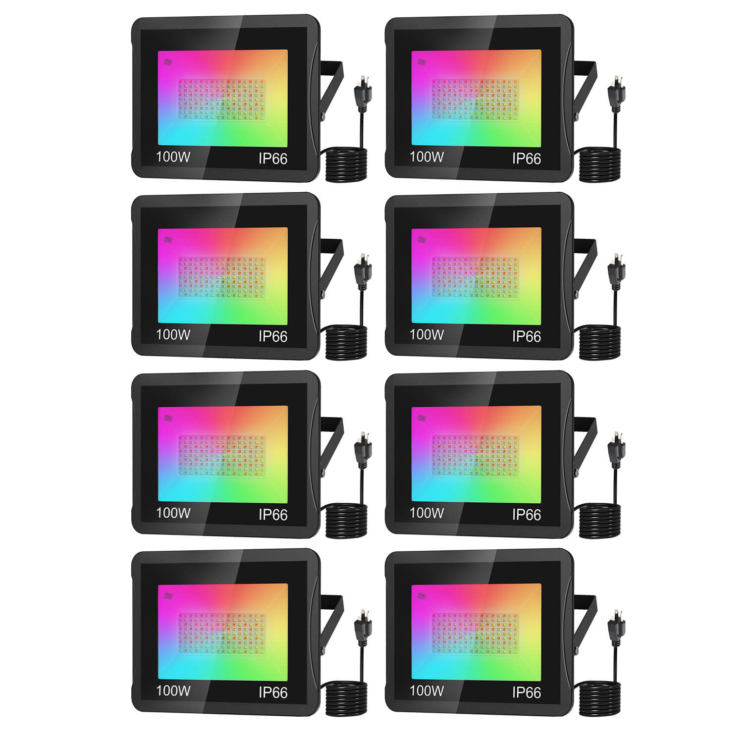 TSUN 100W RGB LED Flood Light Ultra Thin US Plug 8 Pack