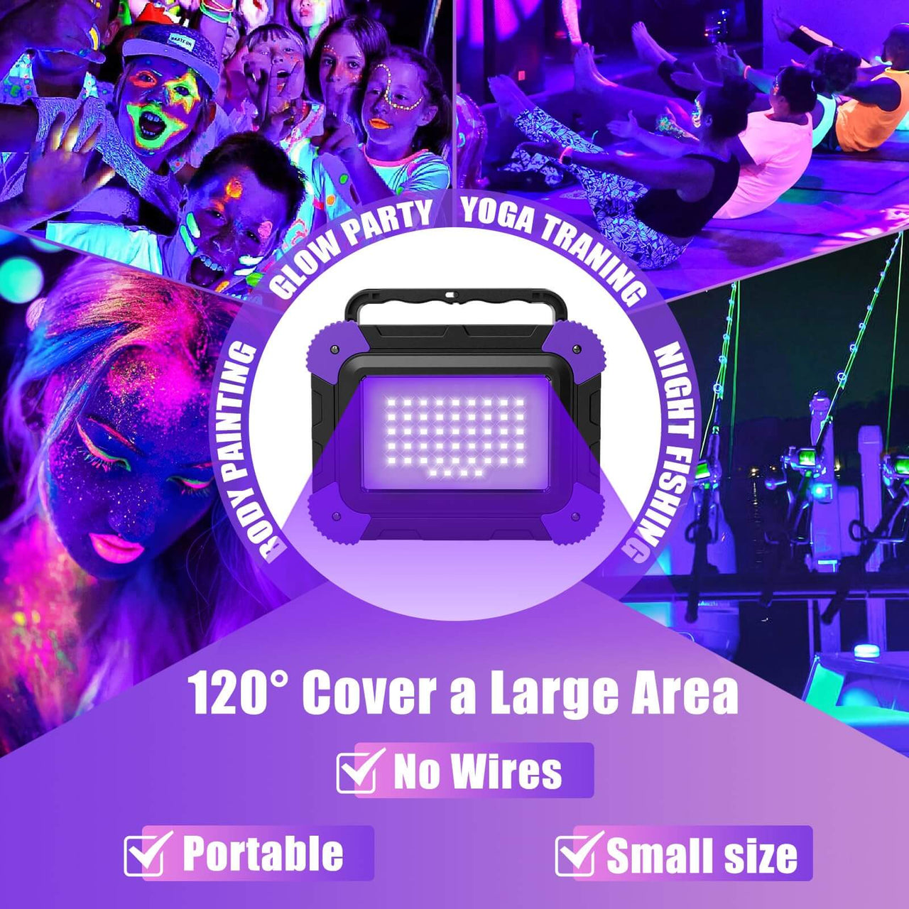 Rechargeable Battery Operated Black Light for Glow Parties & Halloween