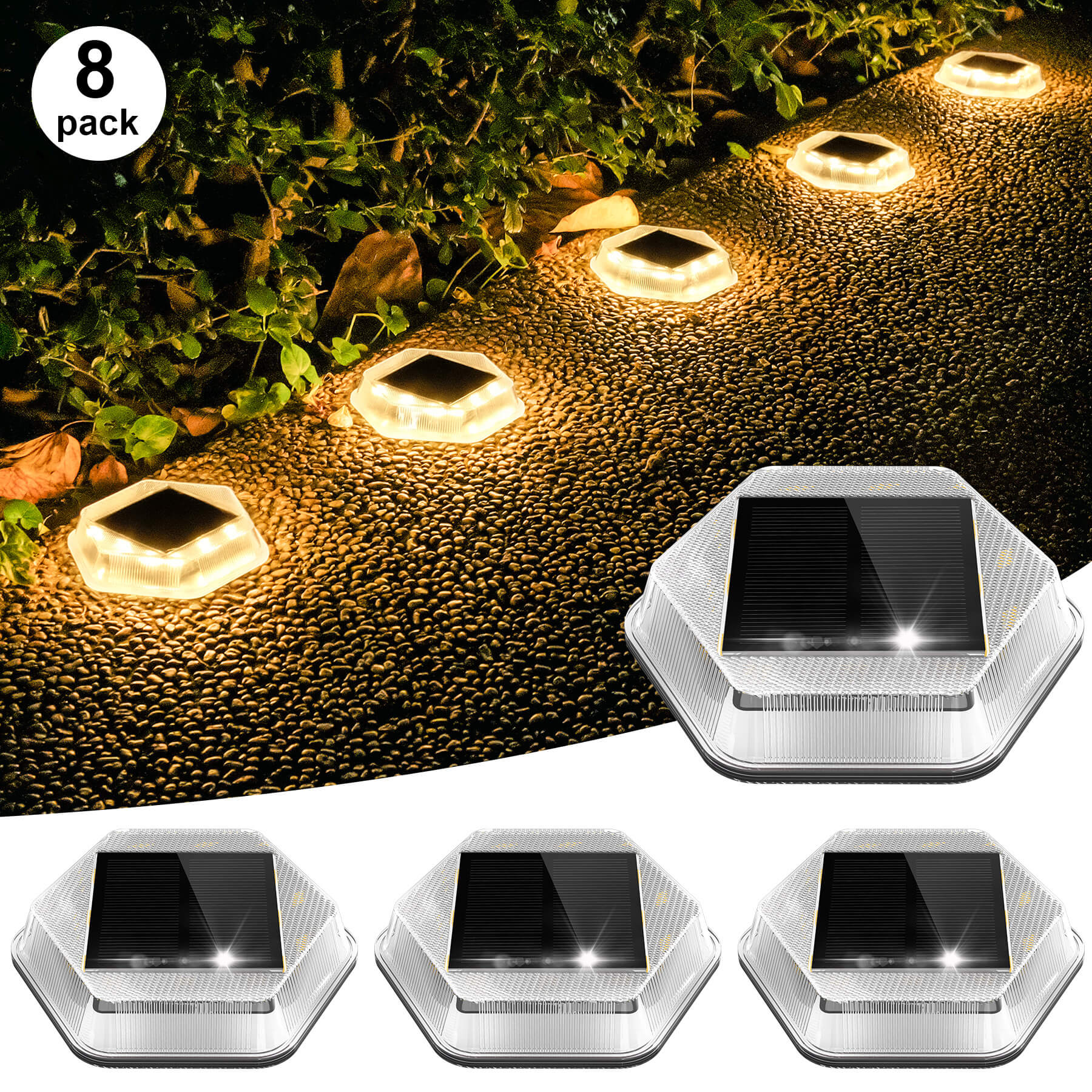 CREPOW Luces solares de cubierta de muelle, 4 paquetes impermeables