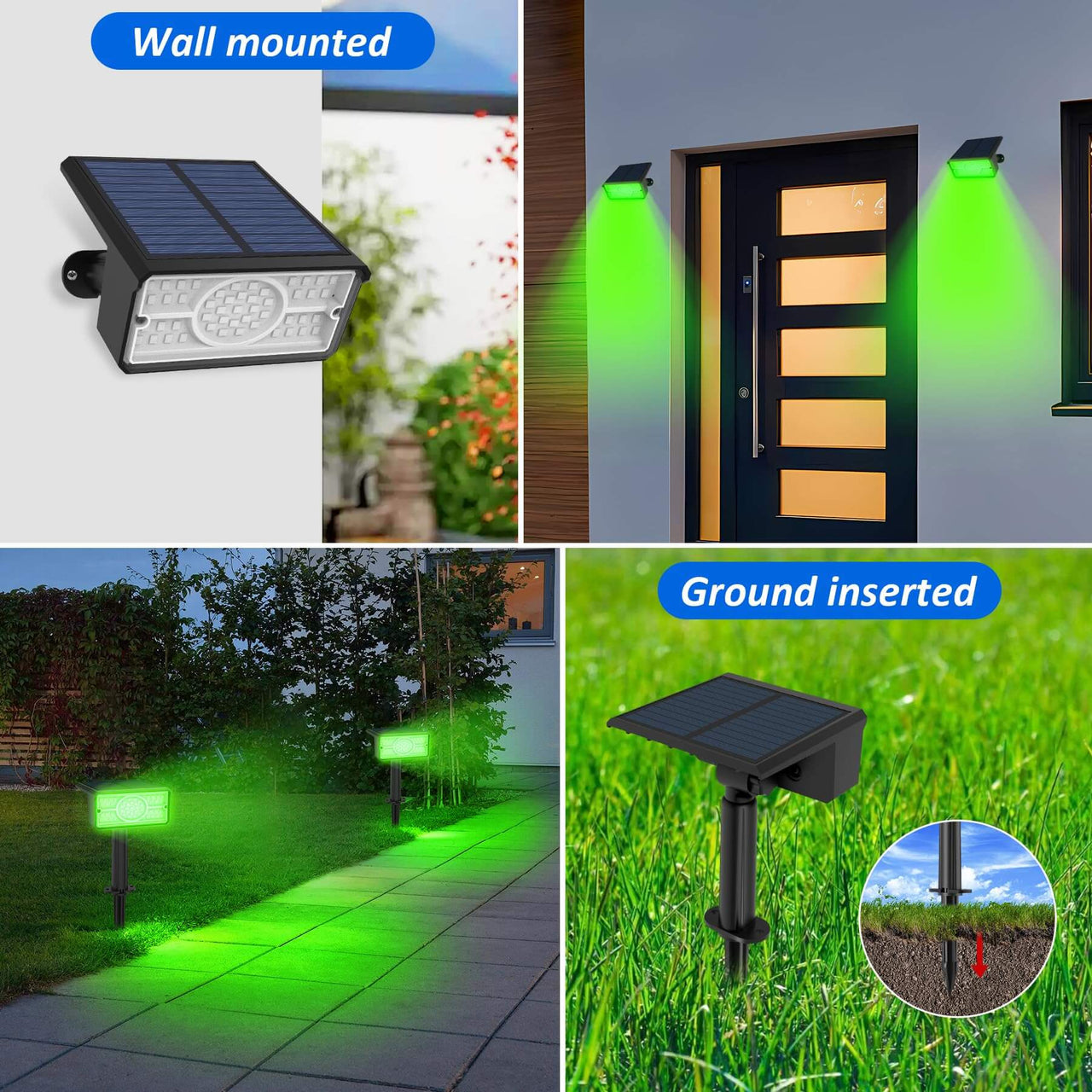 Green Outdoor Solar Landscape Spot Lights 8 Pack