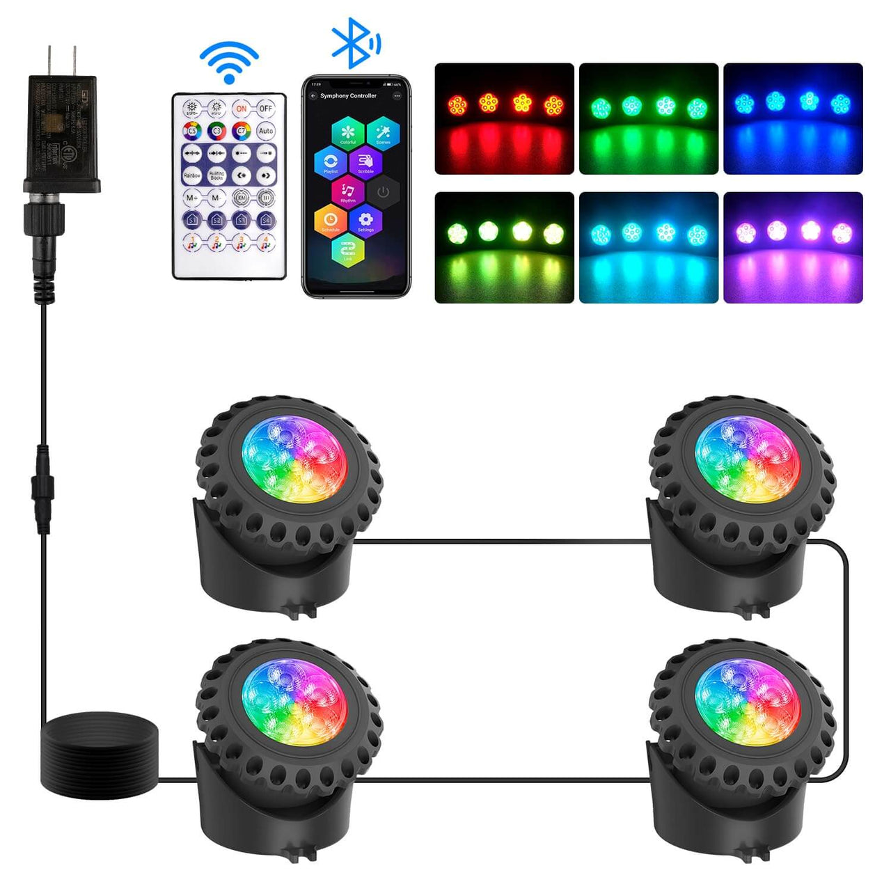 RGB Underwater Lights Submersible Bluetooth Pond Lights