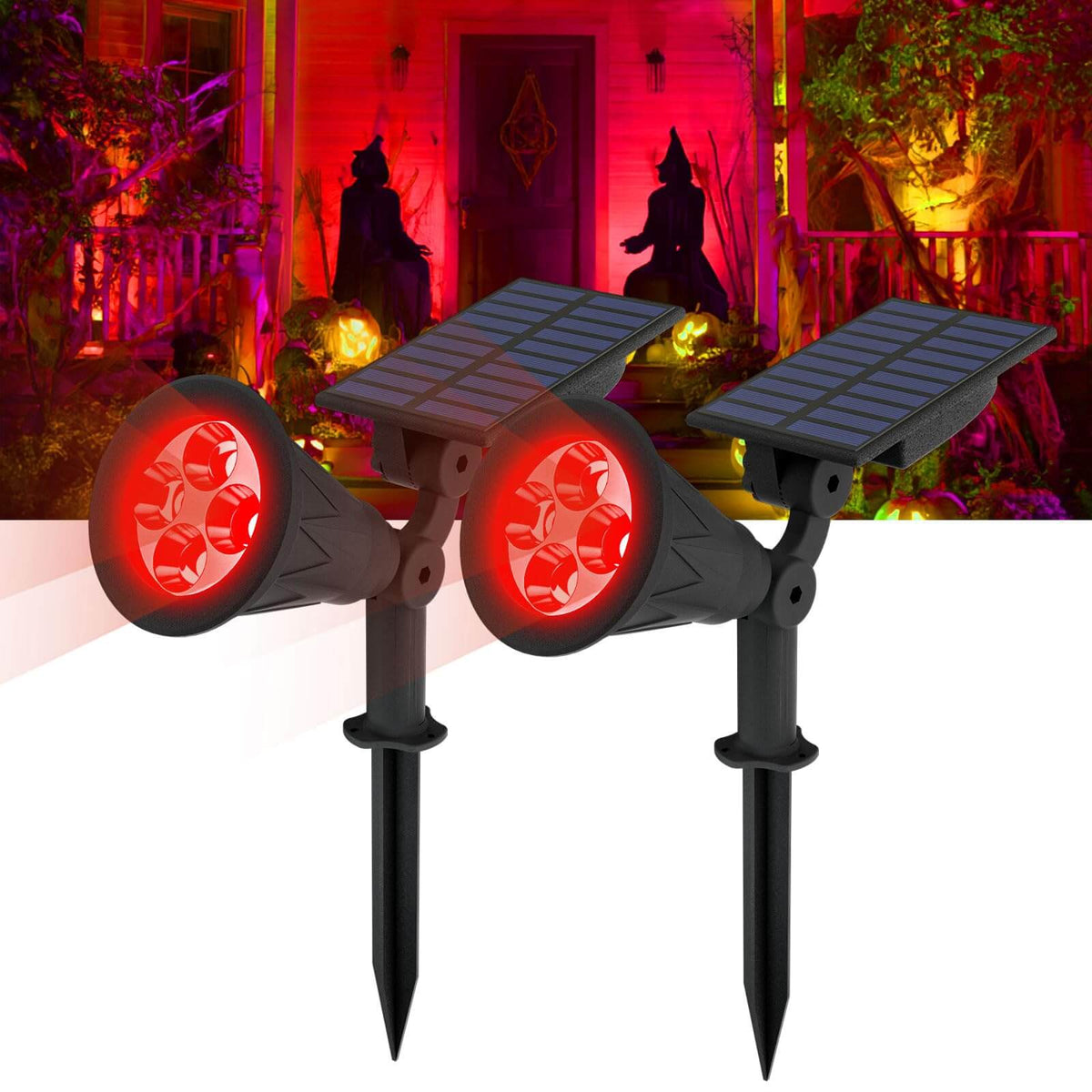 Red Solar Halloween Spotlights 4 LED Adjustable Outdoor Decor