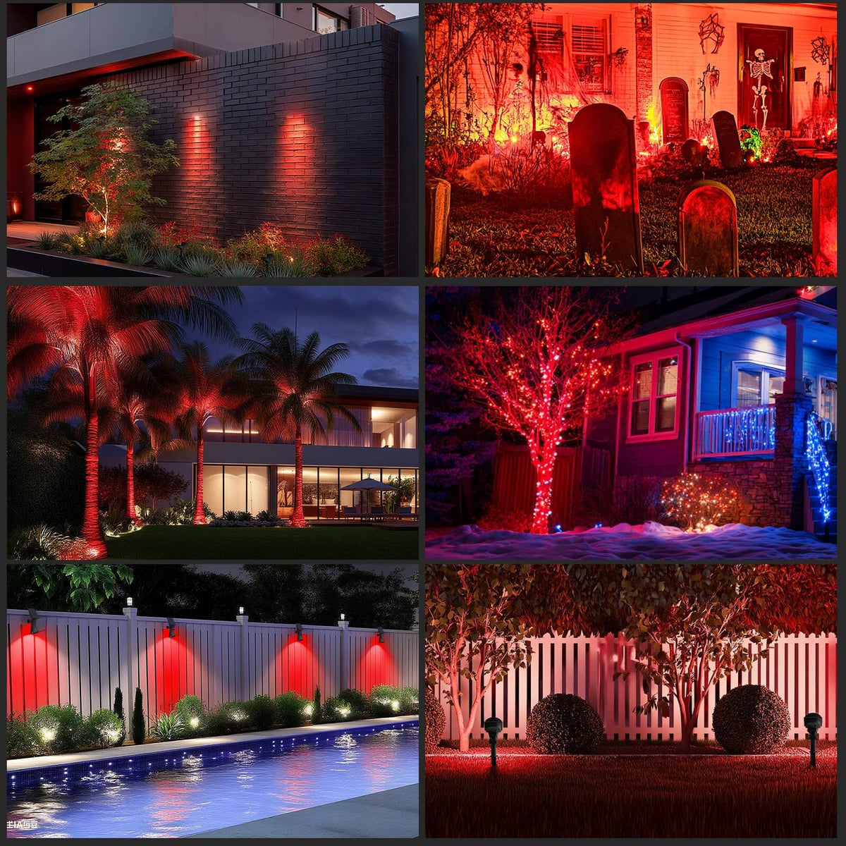 Red Solar Halloween Spotlights 4 LED Adjustable Outdoor Decor