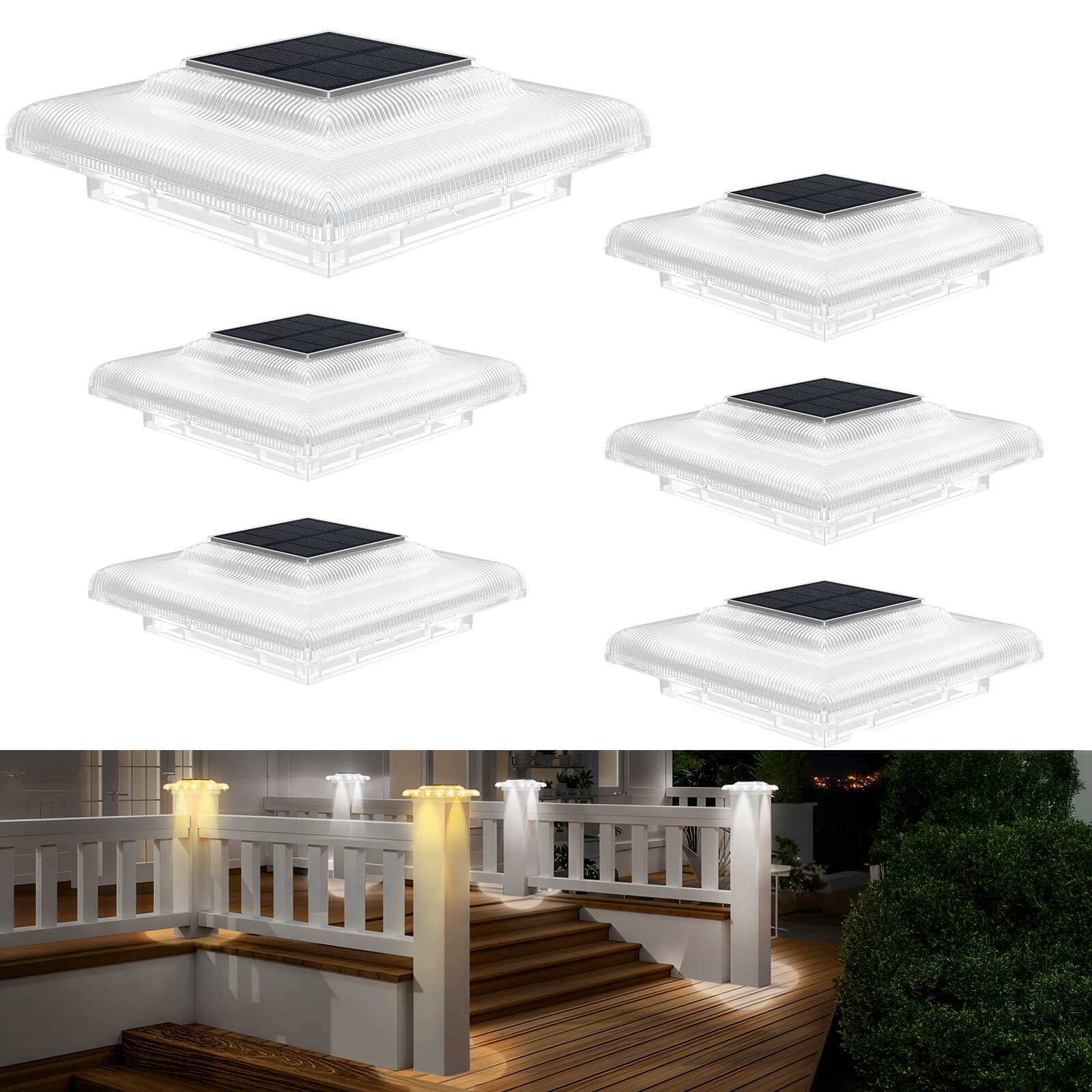 RELIGHTABLE Solar LED Post Light – White, 4x4 Wood & Vinyl Square Deck/Fence Mount 244WC