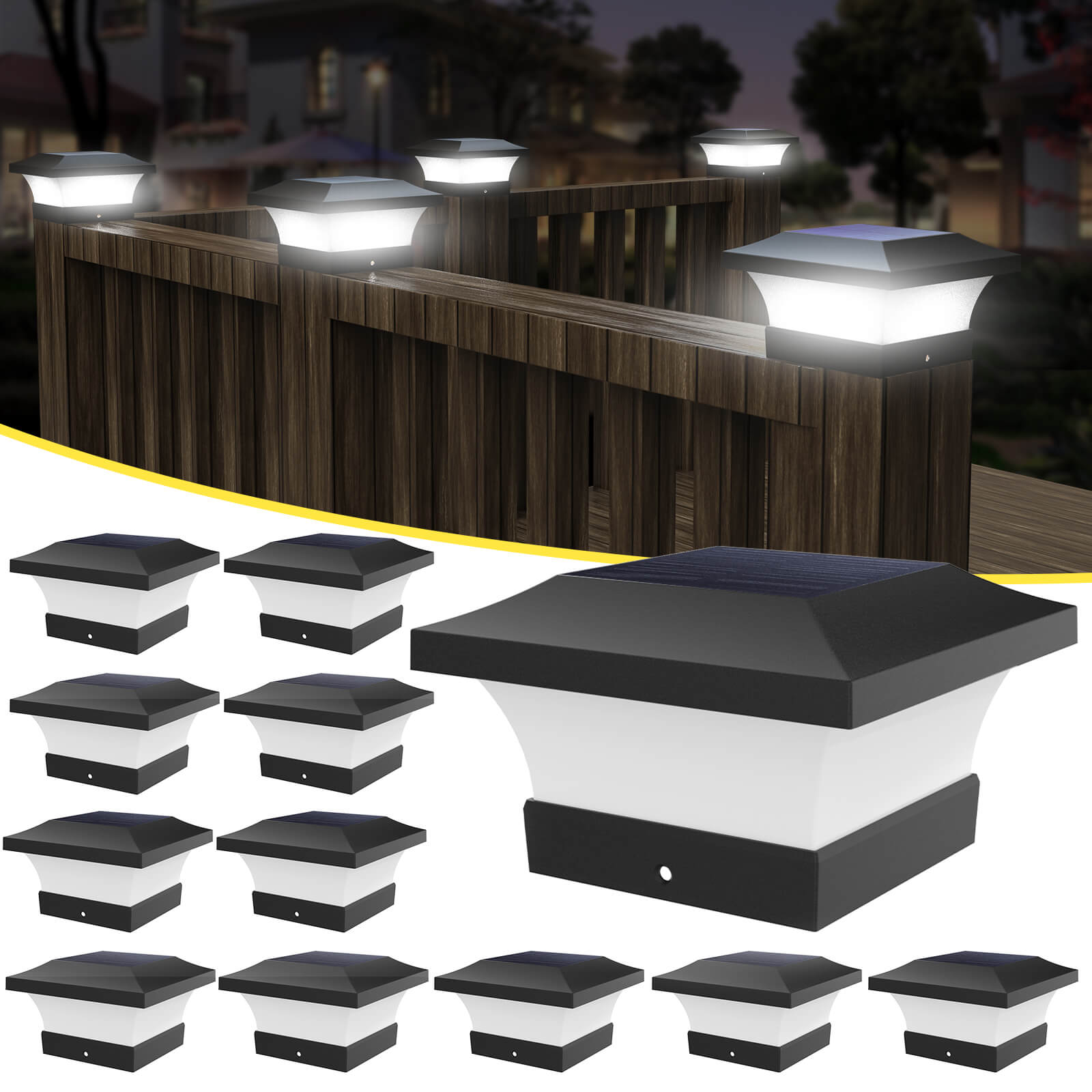 RELIGHTABLE 4-Pack Solar Post Lights – White LED, Fits 4x4 Wood & Vinyl Deck Posts, Dusk-to-Dawn, Waterproof, PL244WC