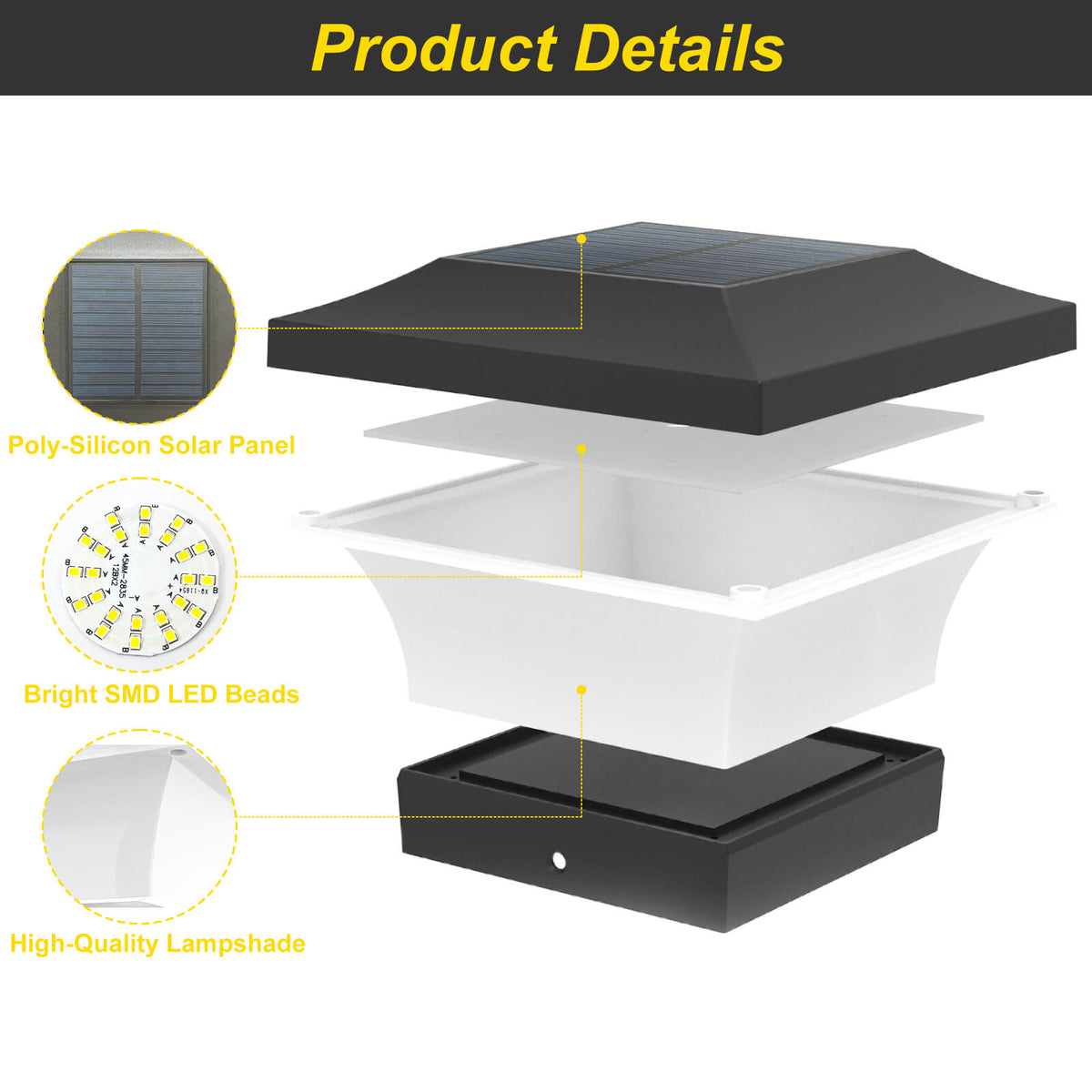 Solar Post Lights 4X4 | Cool White Solar Lights For Deck Post | TSUN