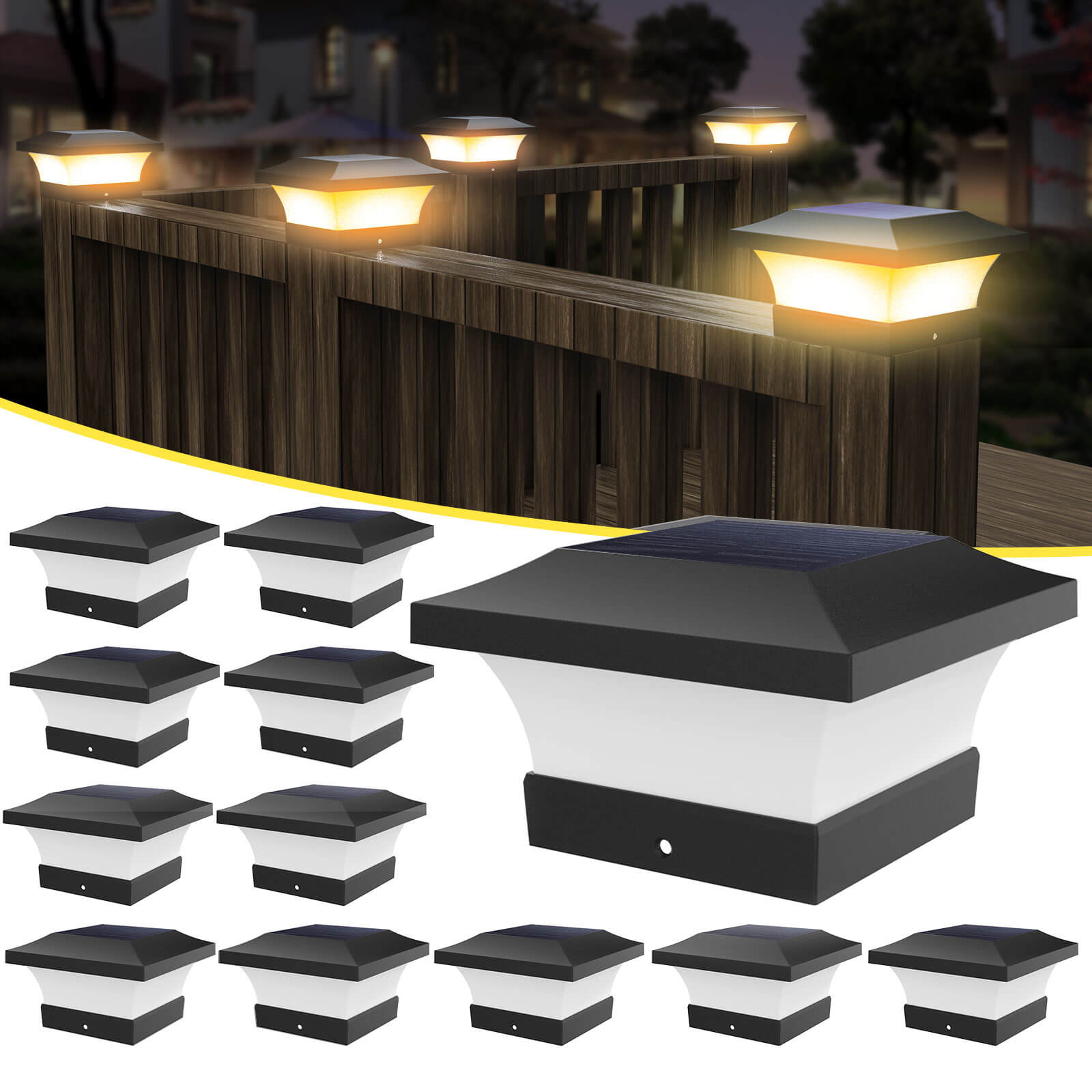 Umexus Solar Post Cap LED Lights For 4x4 & 6x6 Posts - Waterproof, Outdoor Deck/Fence Lighting