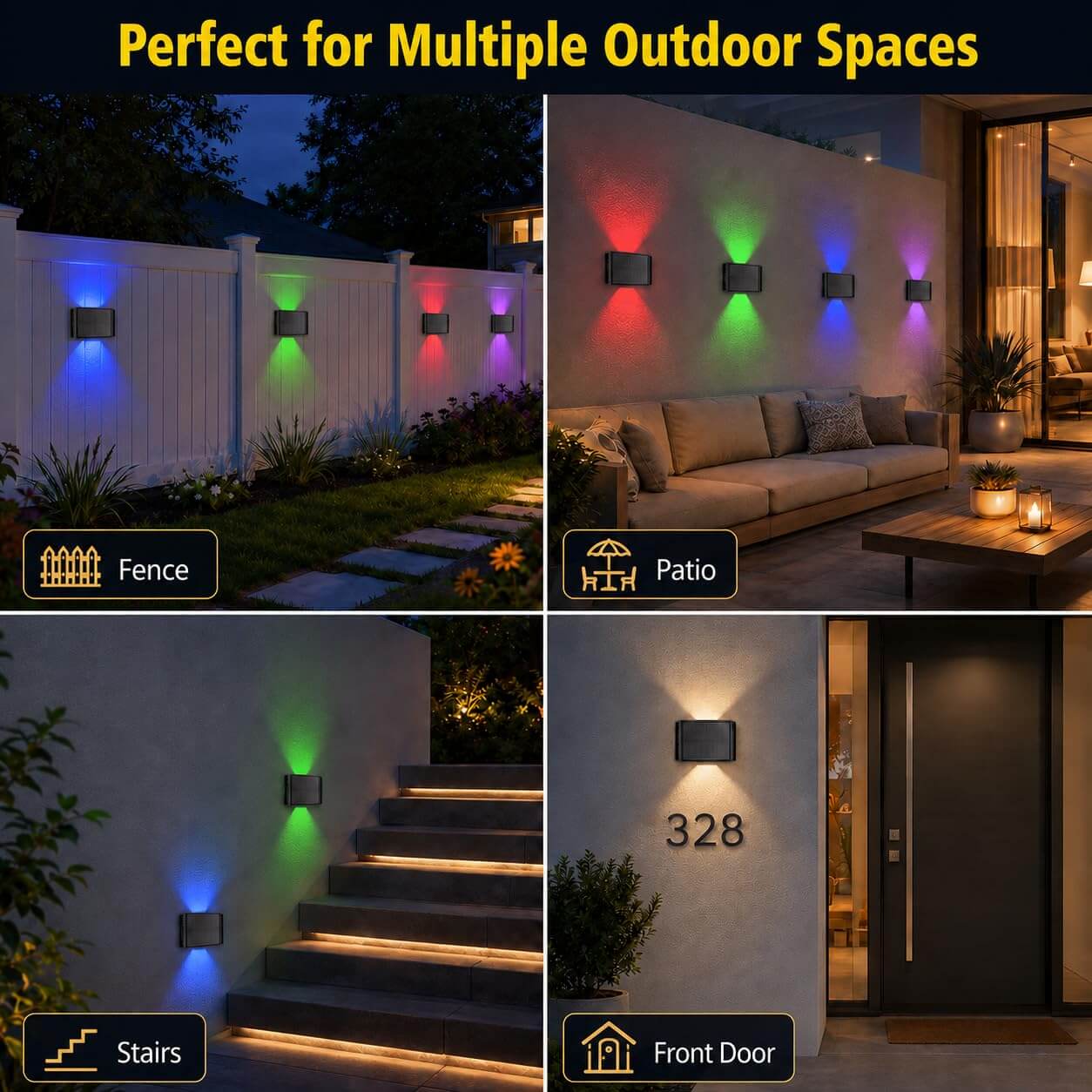 Up and Down Decorative Solar Wall Lights IP65 Waterproof Decorative Accent Lights