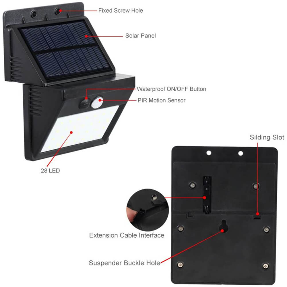 28 LED solar wall lights detail introduction
