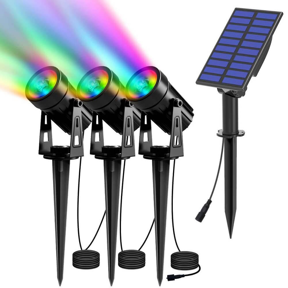 3 heads rgb solar spotlight with separate solar panel