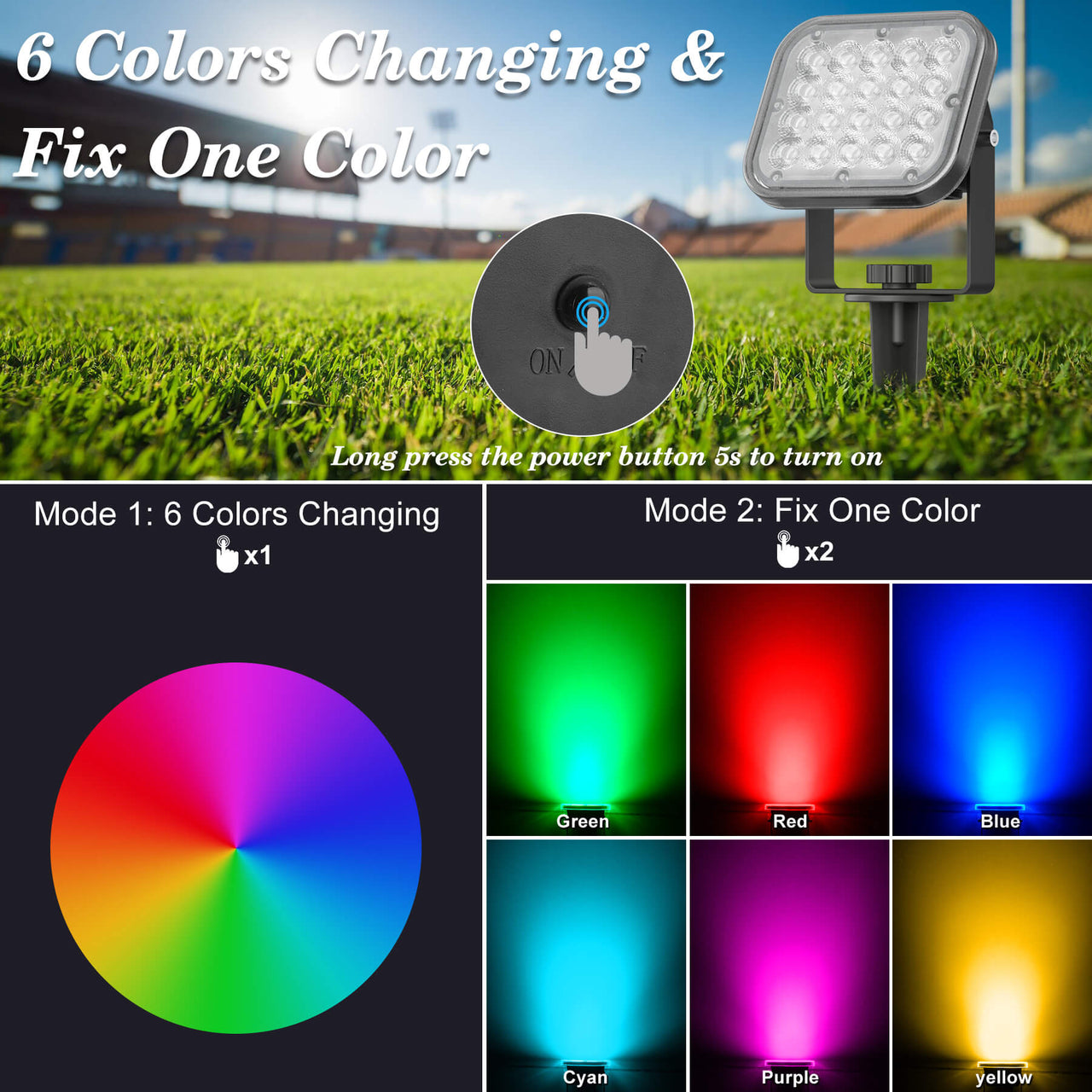 TSUN 20 LEDs Color Changing Solar Landscape Spotlights 4-in-1