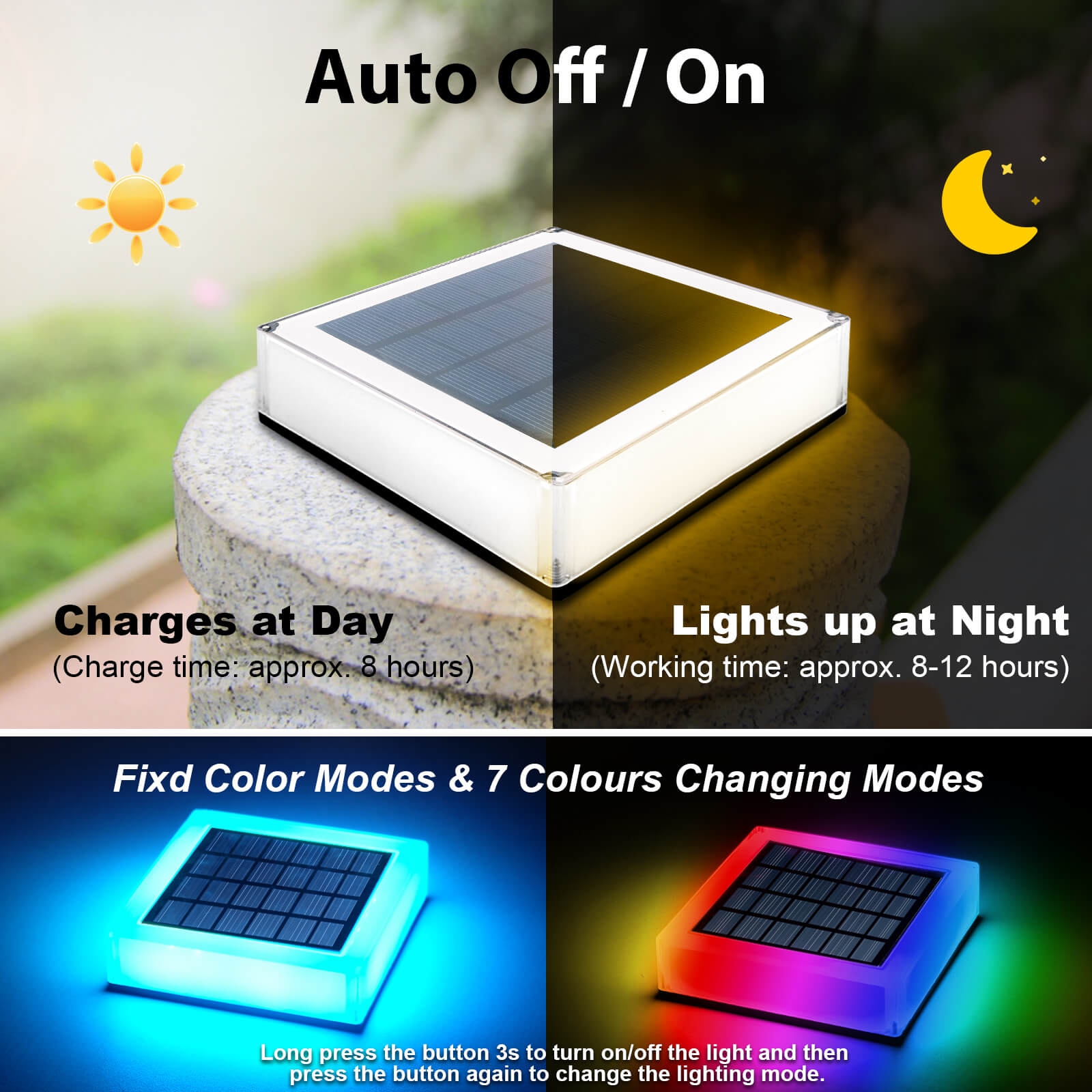 TSUN 5x5 Color Changing Solar Post Caps Lights 