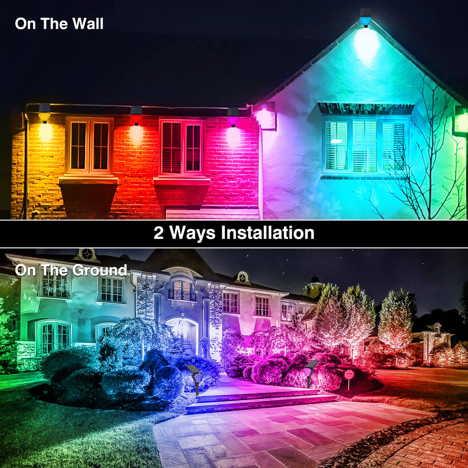 T SUN Solar Spotlights Color Changing 7 LED Waterproof Solar Garden Lights Auto On Off Adjustable Landscape Spot Lights 2 in 1 Solar Wall Lights