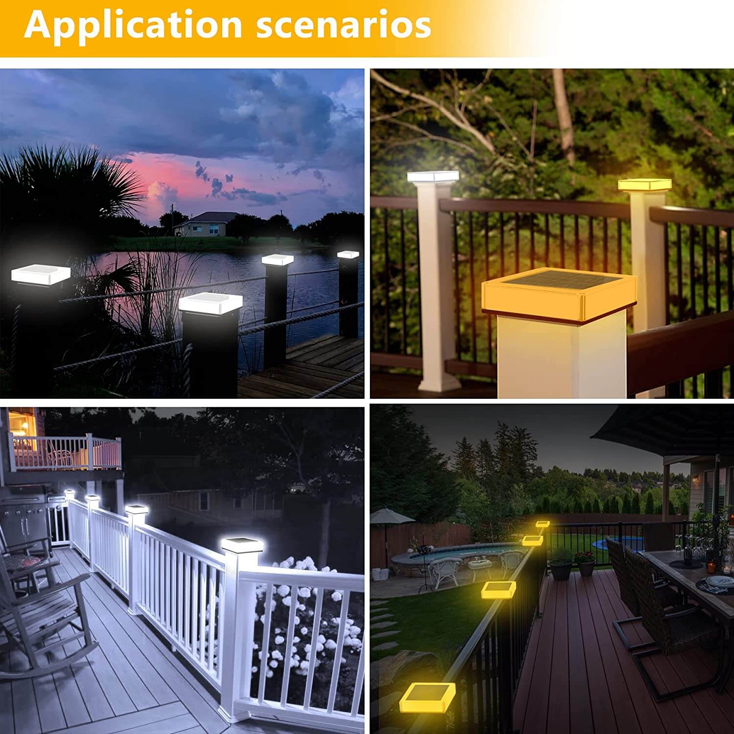 TopHomer 5PCS Outdoor Modern Post Light, 5x5cm Solar Fence Cap, LED Glass Waterproof Deck Light For Flat Surface Patio Garden Decoration (Yellow