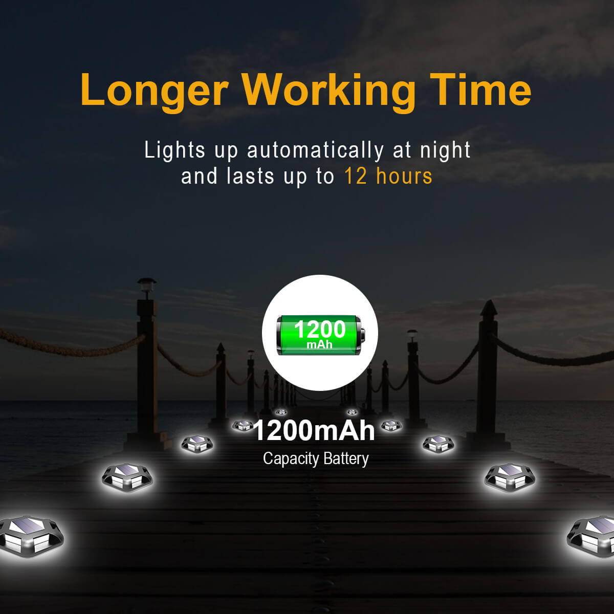 Lights up automatically at night and lasts up to 12 hours