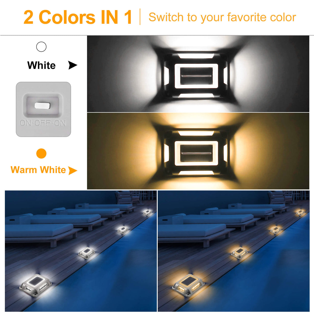 TSUN Rectangle Solar Deck Lights Two-Color Switch